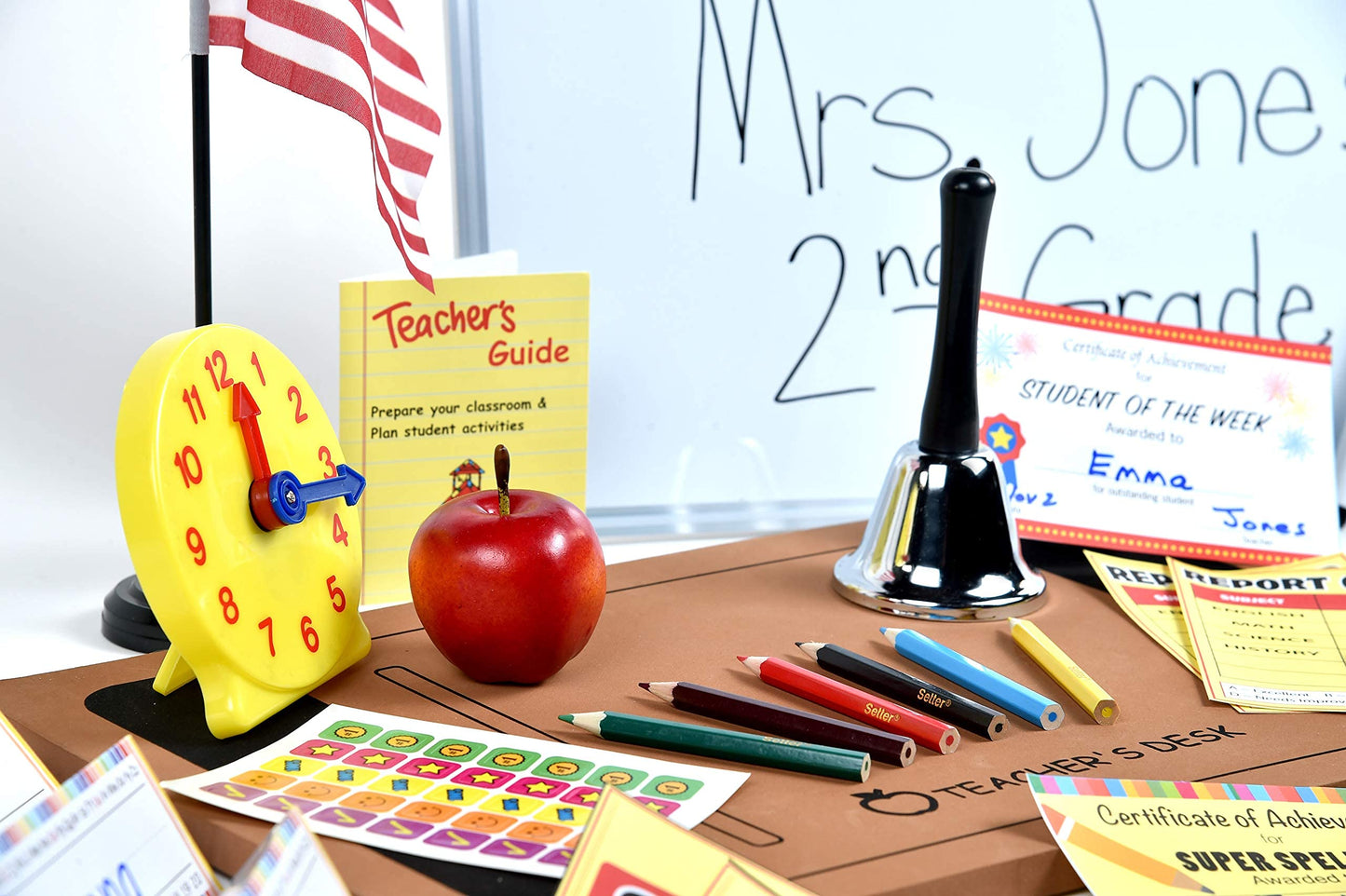 Dr. STEM Toys - Play Teacher Role-Play Set Includes Reusable White Board, Bell, Report Cards, for Home or Classroom, Over 30 Pieces Included, Gift for Kids, Complete Set