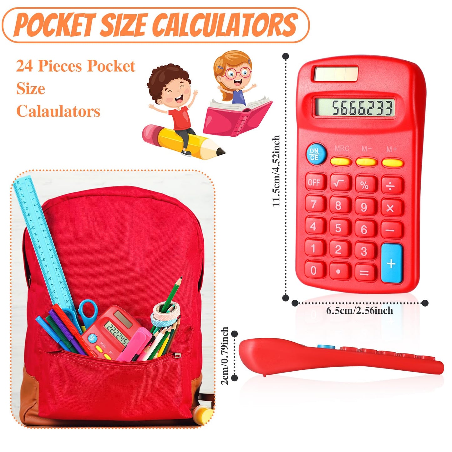 Copkim 24 Pack Student Mini Calculator for Classroom, 8-Digit Display Dual Powered Handheld Math Tools for Teachers, School Supplies and Classroom Rewards, Compact Design(Red)