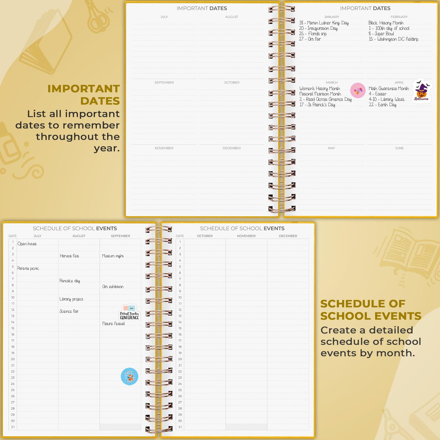 Clever Fox Teacher Planner Spiral – School Year Planner with Calendars & Lesson Plans – Teacher Plan Book for Classroom & Homeschool Organization - Undated, 7.9x10″ (Amber Yellow)