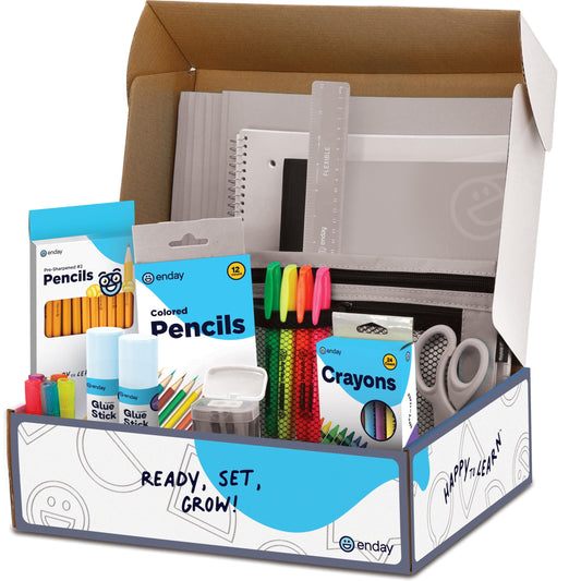 Enday Back to School Supplies for Kids, Grey School Supply Box Grades K-5, Premium Quality Kids School Supplies Kit, Kindergarten School Supplies for Girls and Boys, 78 Piece Set