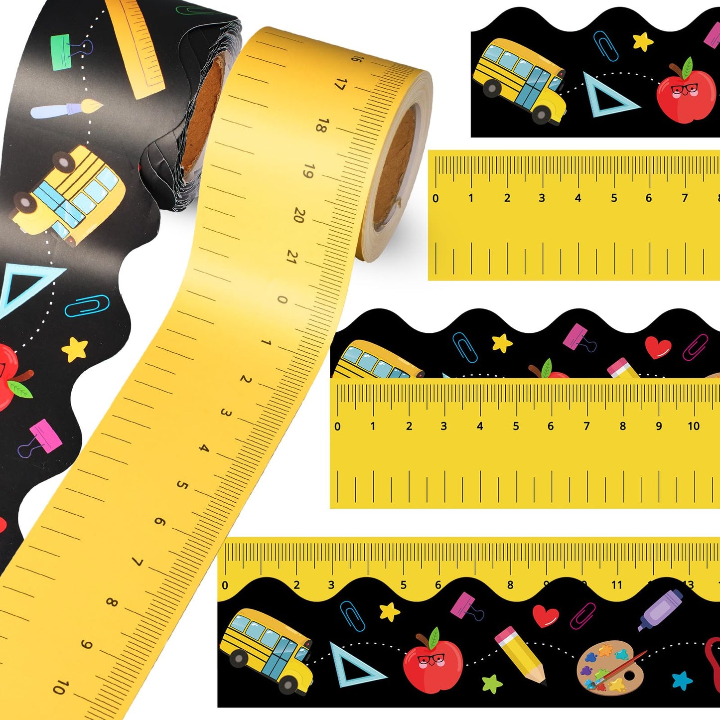 Trandraft 2 Rolls 65.6ft Back to School Bulletin Board Borders, Ruler and Pencil Patterns Bulletin Board Borders Strips for First Day of School Office Home Classroom Themed Party Decor