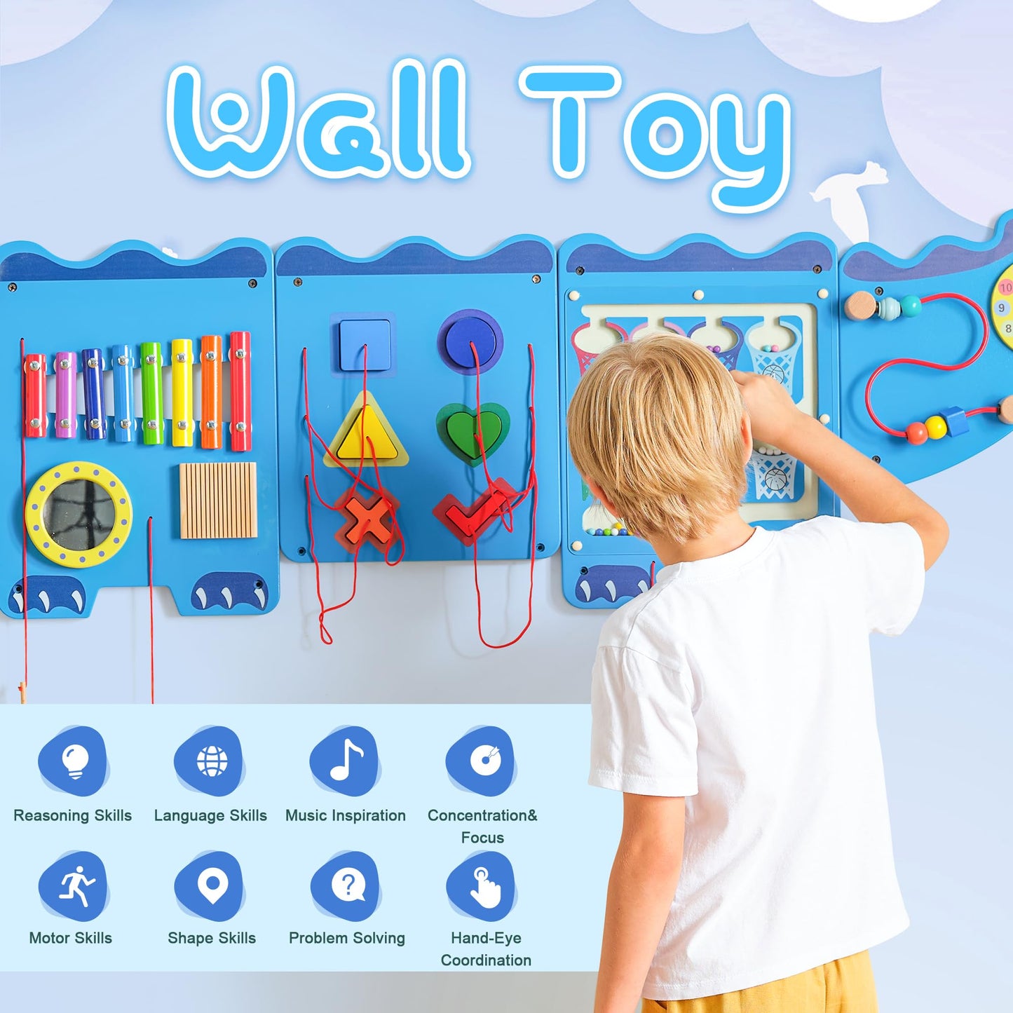 nigwet Crocodile Sensory Toys Activity Wall Panels, Educational Montessori Busy Board for Toddlers, Activity Cube - Sensory Wall, Wooden Learning Toys, Interactive Toy, Blue