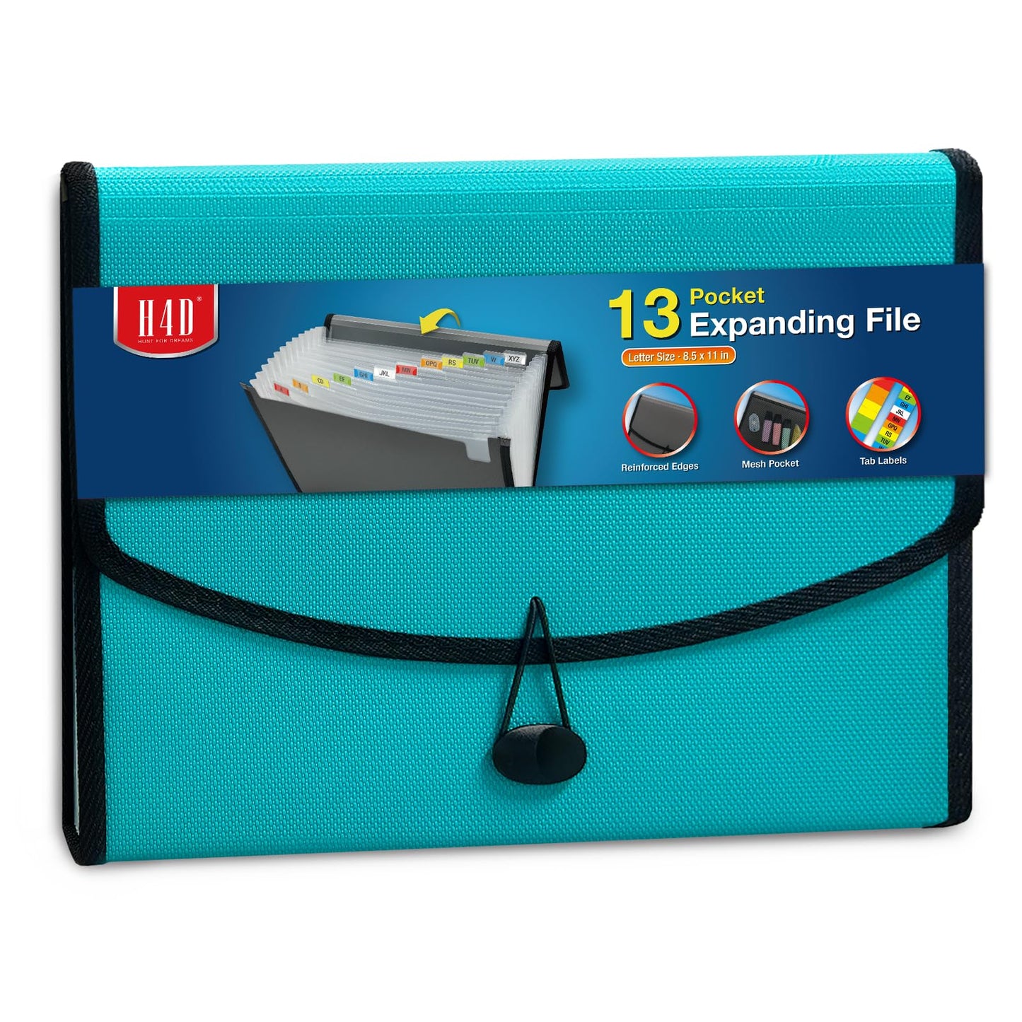 H4D 13-Pocket Accordion File Organizer with Mesh Pocket, Expanding File Folder with Tabs, Expandable Document Organizer for Home Office School, Letter Size, Teal