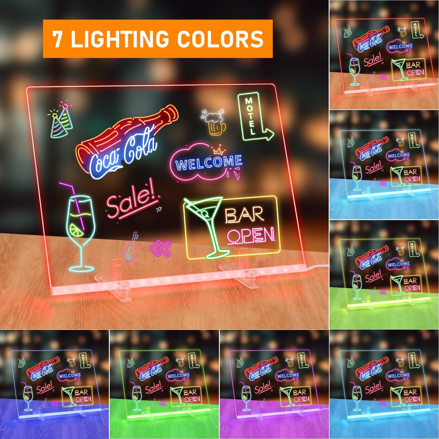 LED Note Board with Colors, 13.8"X10" 4 Modes & 7 Colors Rewritable LED Acrylic Drawing Board, Holiday Trend Gift, for Schools, Home Offices