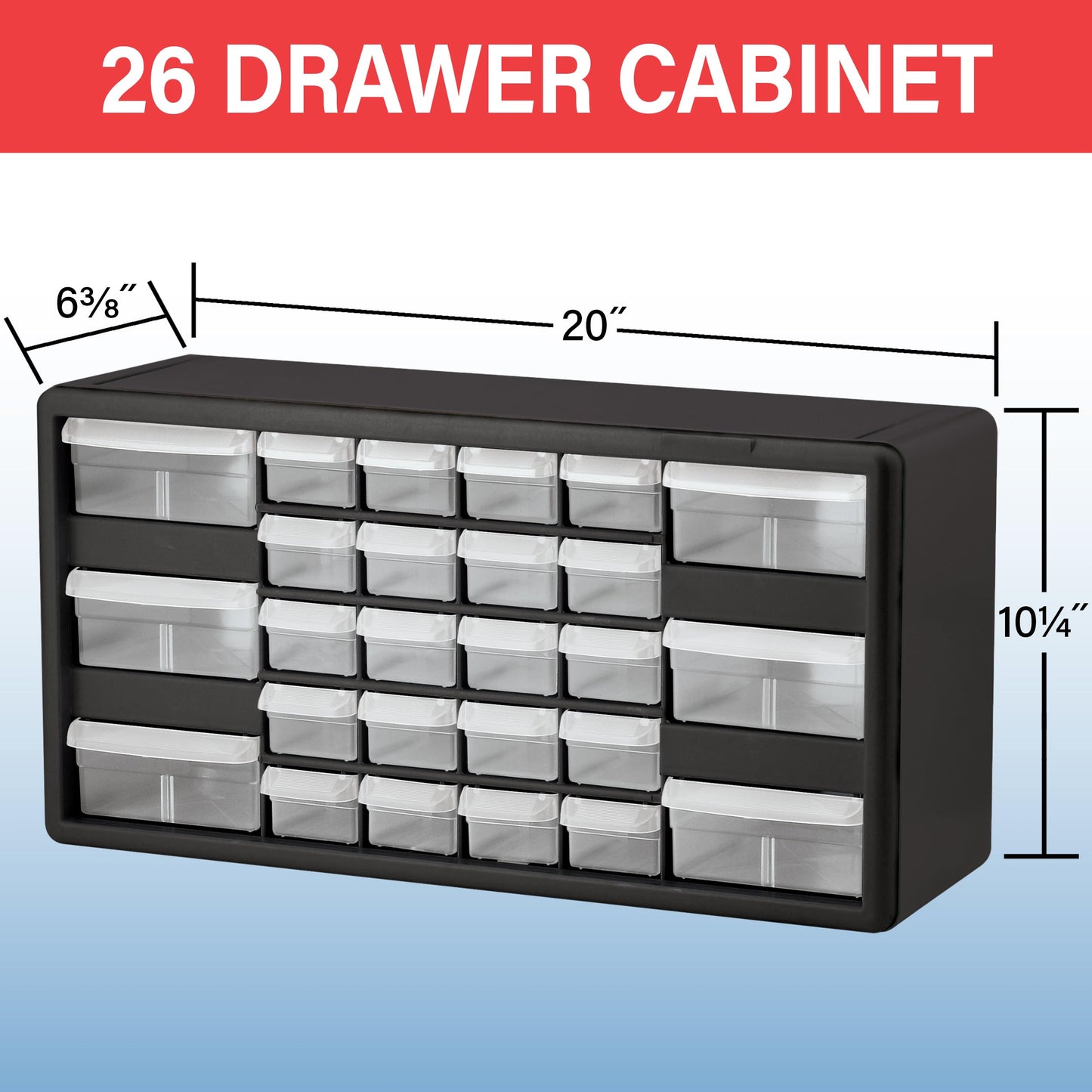 Akro-Mils 26-Drawer Plastic Drawer Storage Cabinet for Garage Organization, Bead Organizer, Building Bricks Storage, Teacher Toolbox, Makeup Organizer, 20" W x 6" D x 10" H, 10726 Black