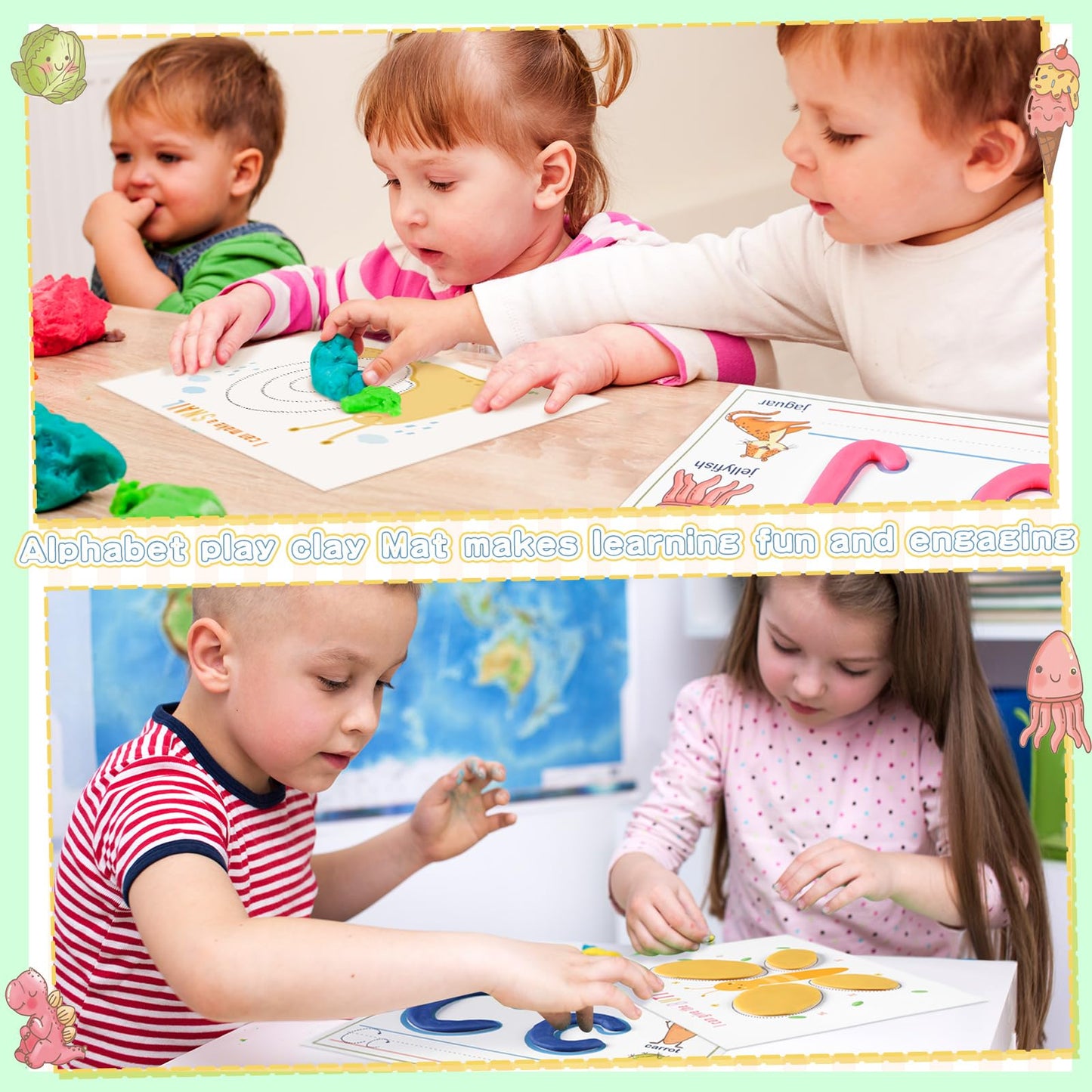 Ireer 36 Pcs Playclay Dough Mats for Kids Activity Card for Clay Back to School Preschool Number Alphabet Animal Shape Learning Activity Games for Classroom Home Educational Supplies