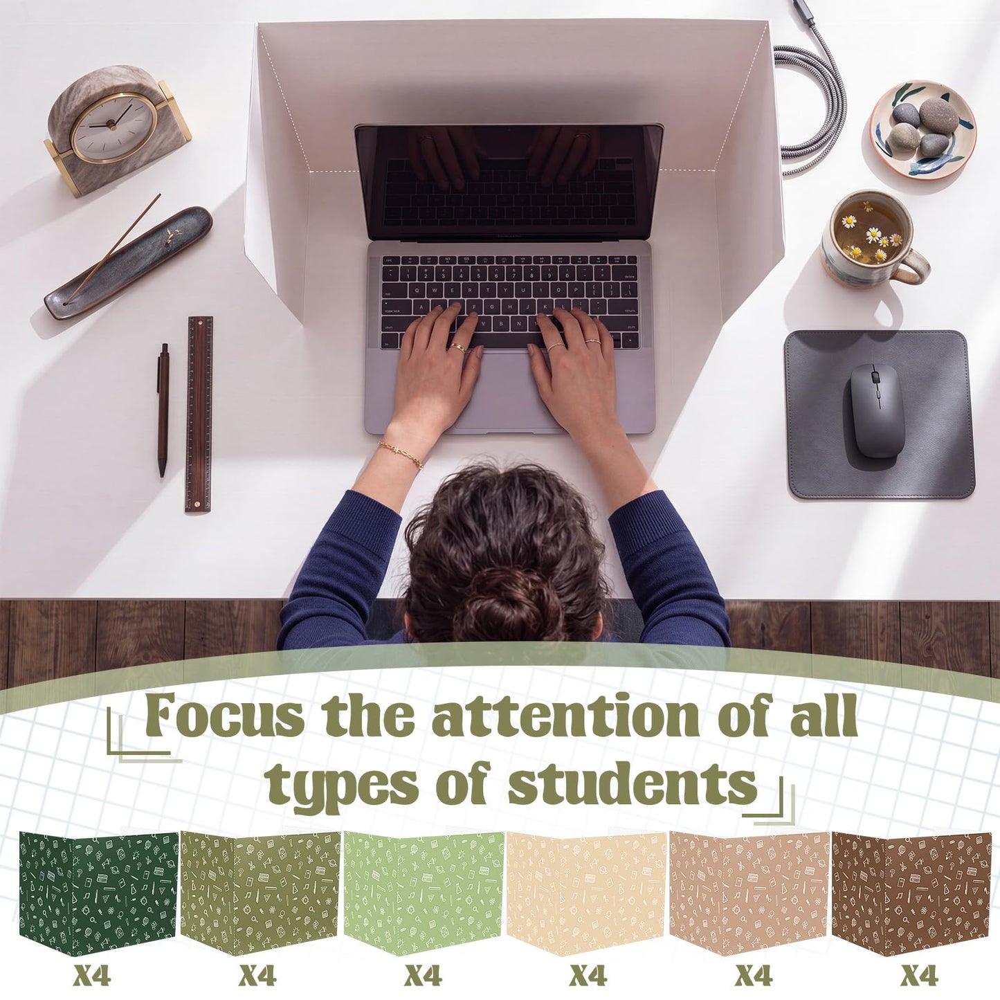 SATINIOR 24 Pcs Privacy Folders for Students, Desk Dividers for Classroom Testing, Trifold Cardboard Privacy Boards, Study Carrels Panel School Teacher Supplies(Stationery Style,Matcha Color)