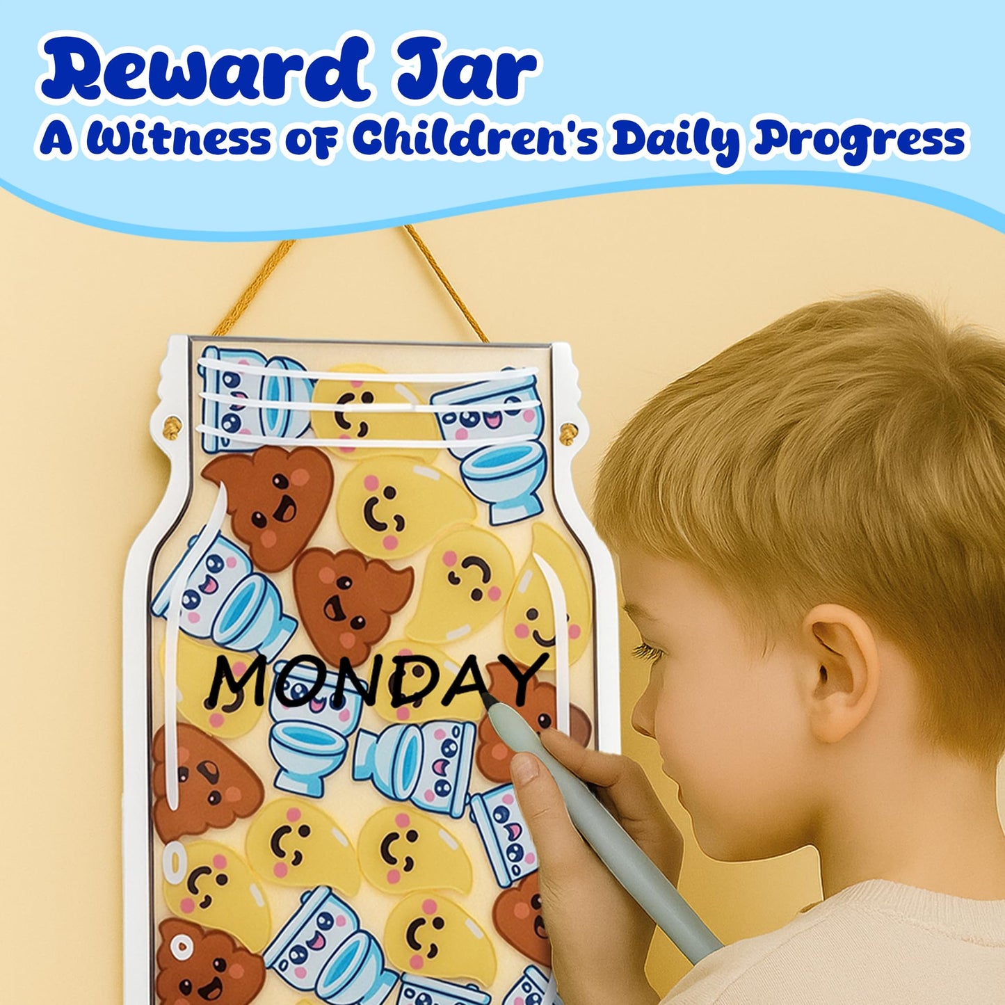 Yoink Reward Jar for Kids, Potty Training Reward Jar with 27 Fun Tokens, Potty Rewards for Toddlers Boys and Girls, Home and Classroom Good Behavior Management Tool