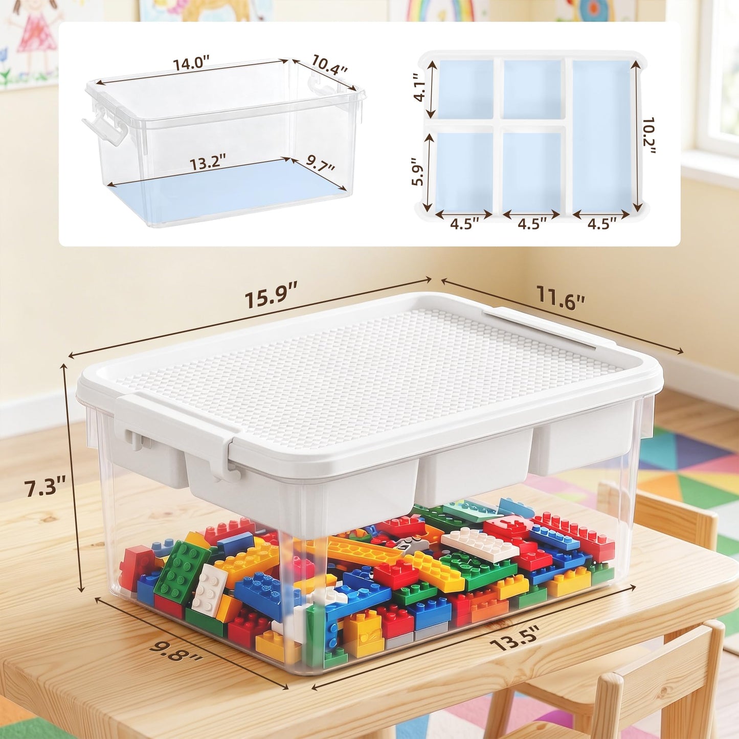Citylife 17 QT Plastic Storage Box with Building Baseplate Lid and Removable Tray Craft Organizers and Storage Clear Storage Container for Organizing Bead, Tool, Sewing