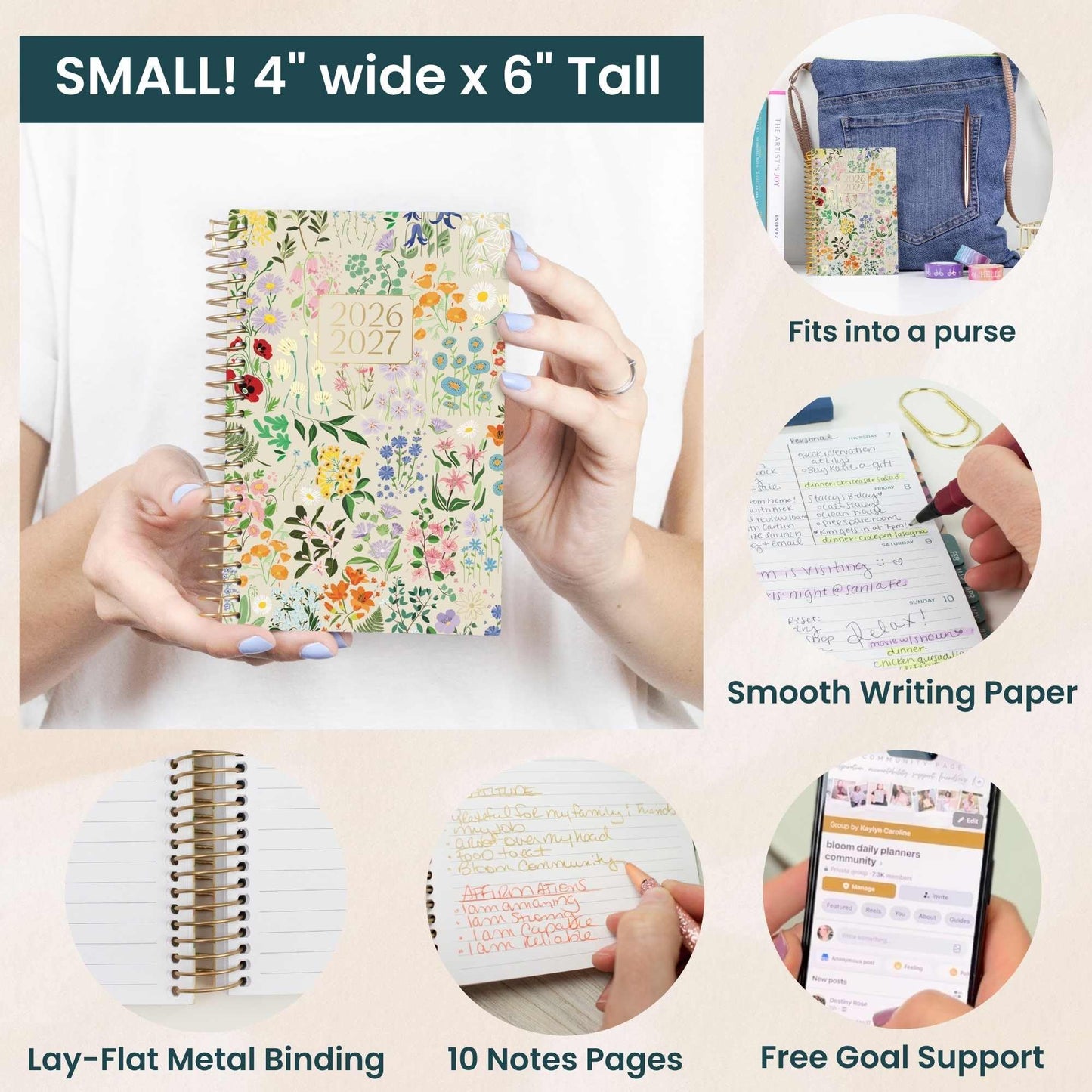 bloom daily planners 2026-2027 Academic Year Pocket Planner (July 2026 - July 2027) 13 Months - SMALL 4” x 6” Weekly Monthly Agenda Organizer & Calendar Book - Garden Party, Beige