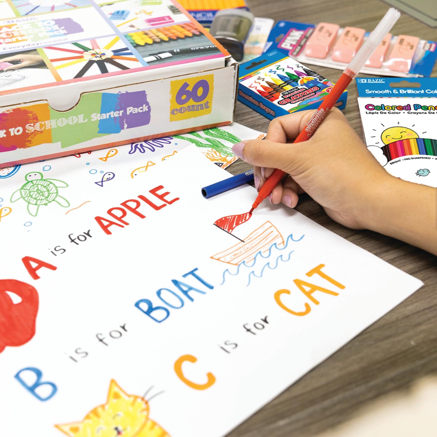 BAZIC Products Back to School Starter Pack, 60 Pieces, Elementary, for Students Teachers Donations