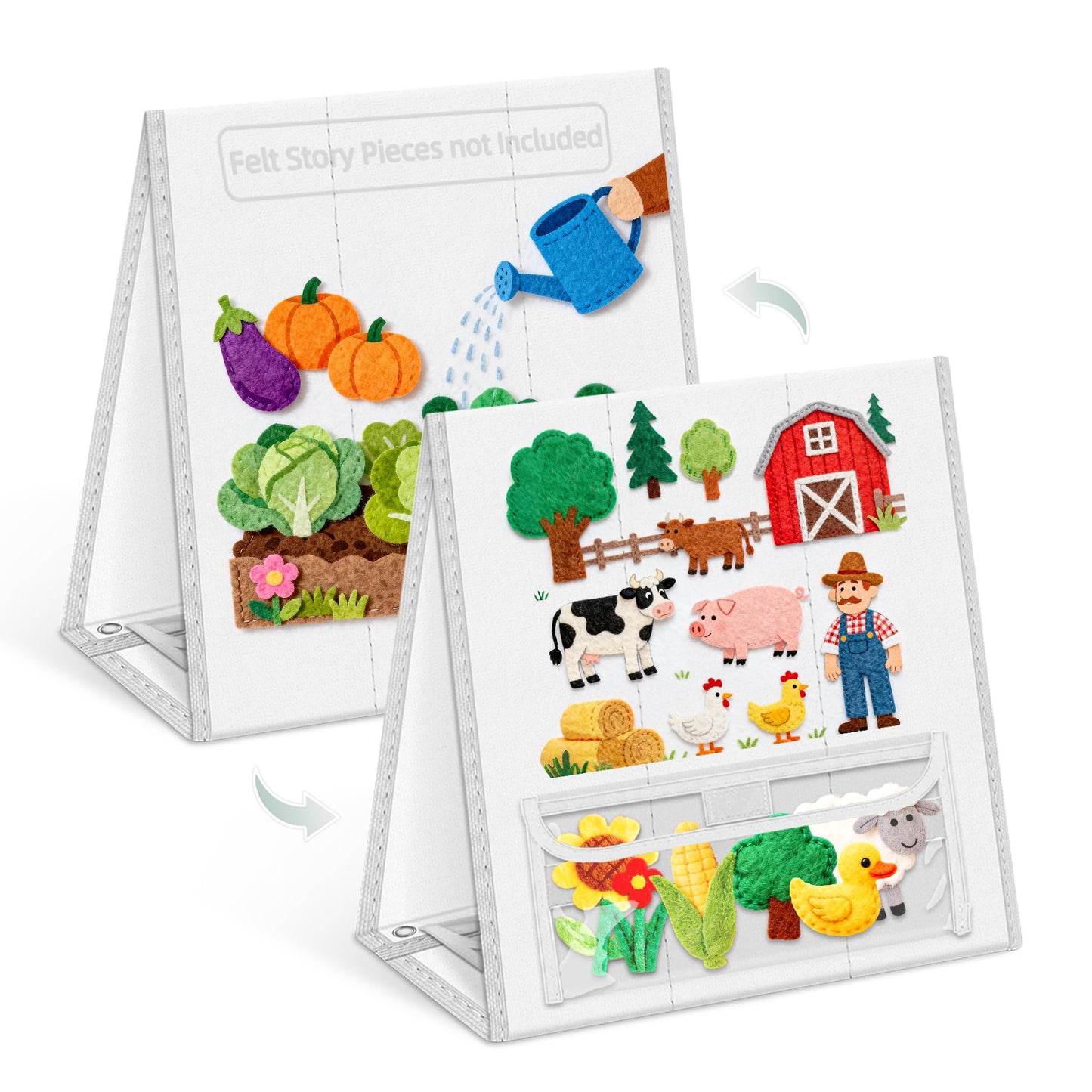 AKAYOK Foldable Felt Board - Double-Sided Flannel Story Board for Preschool Learning, Interactive Storytelling & Play | 13" x 12" Portable Felt Play Board for Home & Classroom Use（White）