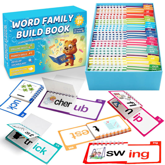 YOTOY 30 Read and Rhyme Flip Books, Word Family ABC Vocabulary Flashcards, Phonics Flash Cards, Kindergarten Sight Word - Learn to Read Activity Games, Toys for Kids Toddlers Ages 2 3 4 5 8 Years Old