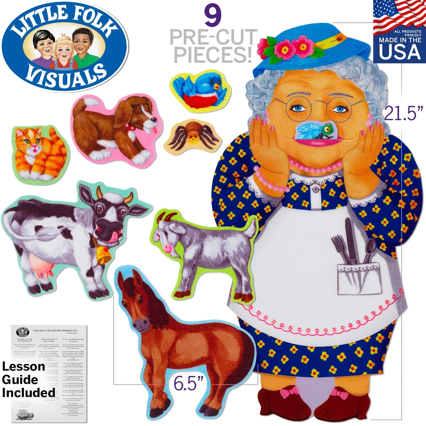 Little Folk Visuals Old Lady Who Swallowed a Fly Precut Felt Pieces, 9 Pieces Set