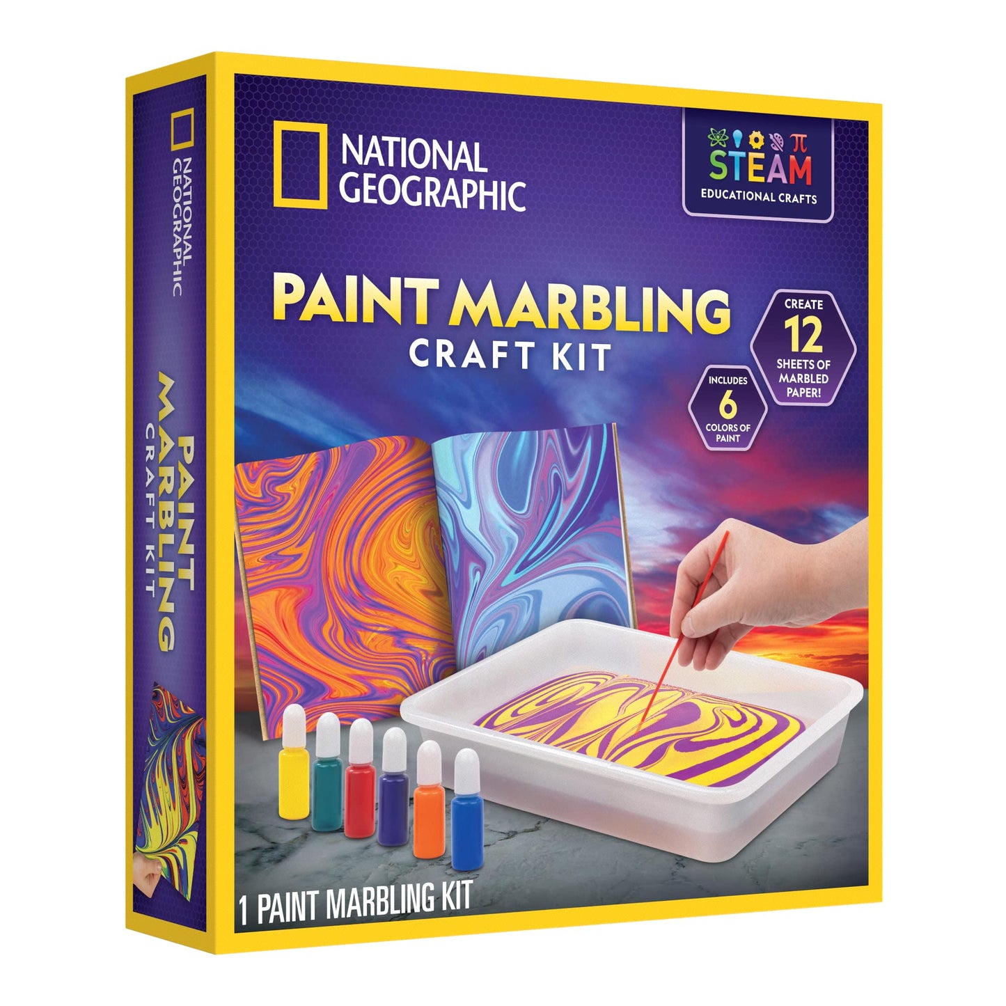 NATIONAL GEOGRAPHIC Marbling Paint Kit for Kids - Create 12 Sheets of Marble Art with Paints & Water, Painting Arts and Crafts Kit (Amazon Exclusive)