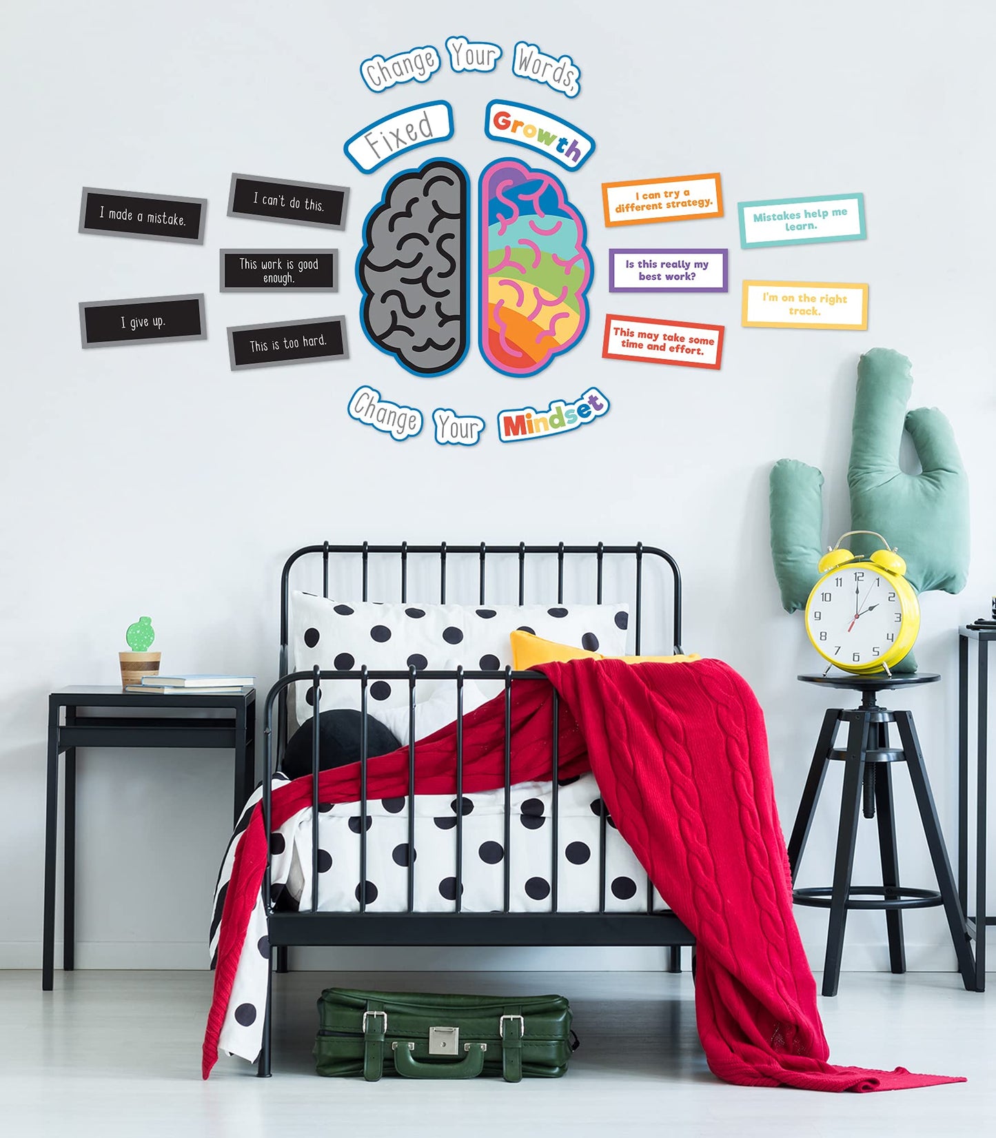 Carson Dellosa 29 pc Growth Mindset Bulletin Board Set, Motivational Poster, 2-Piece Brain With Affirmation Cards, Calm Down Corner Supplies and Classroom Decor