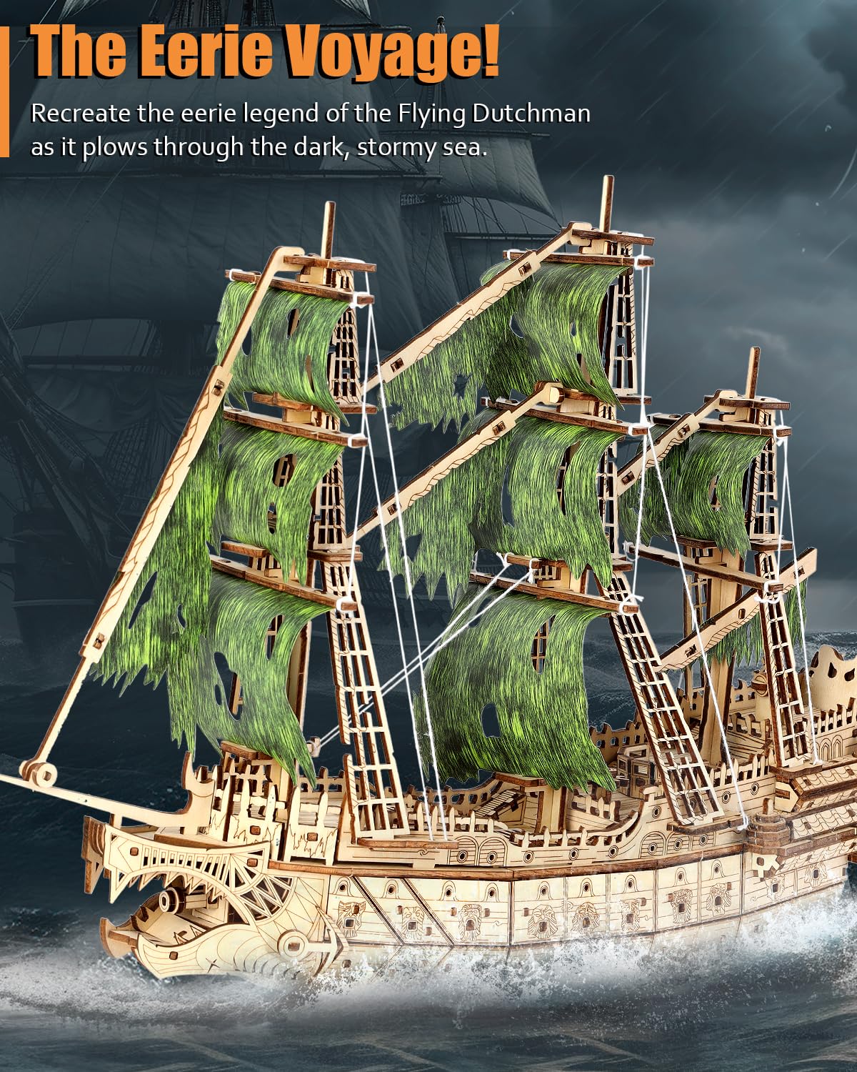 Jigtoy Challenging Flying Dutchman 3D Wooden Puzzles for Adults Pirate Ship Model Kit to Build - Ideal Christmas or Birthday Gift for Puzzle Enthusiasts