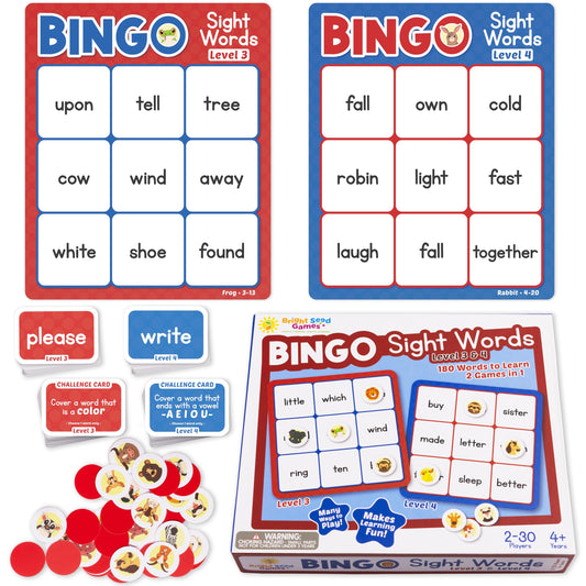 Bright Seed Sight Words Bingo Game for Kindergarten, Learn to Read Sight Word Cards, Word Games for Kids Ages 4-8, Bingo Sight Words Level 3&4, Laminated for Easy Clean