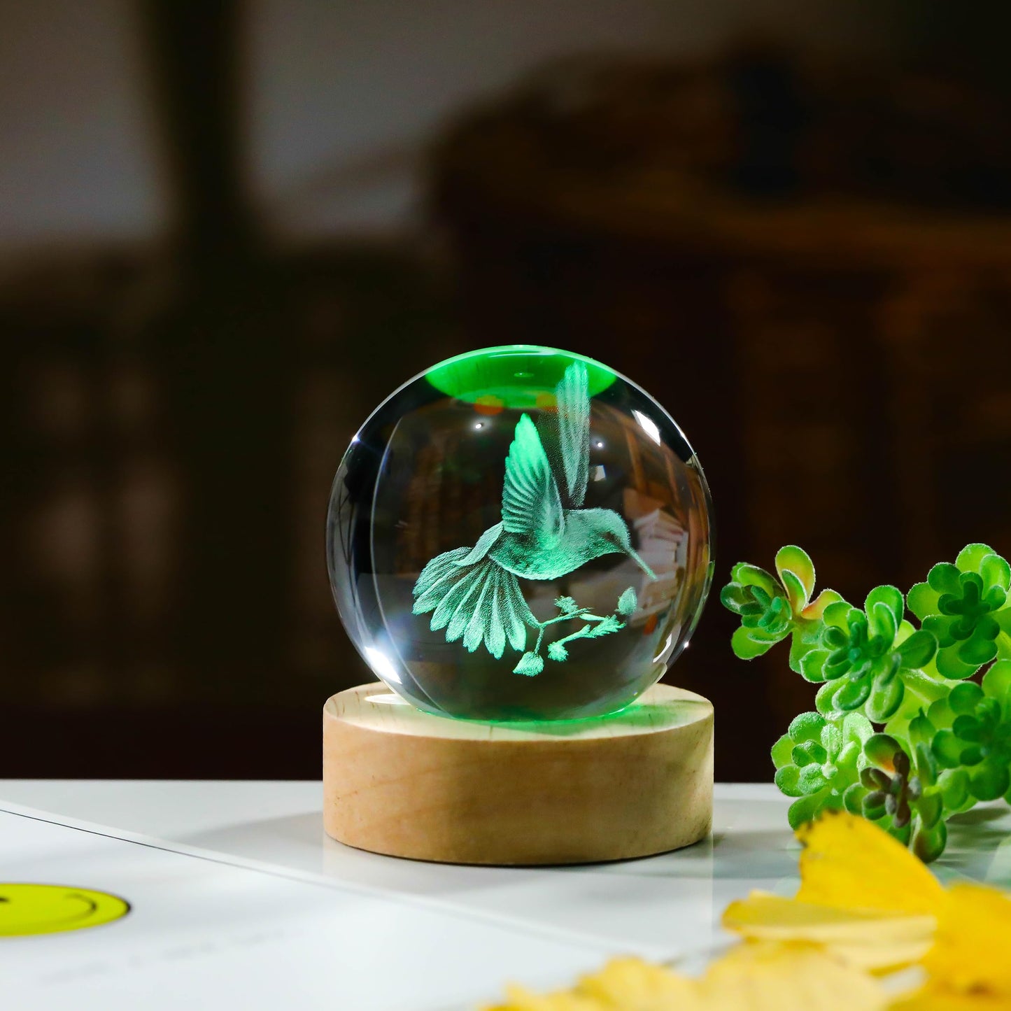 3D Hummingbird Crystal Ball 60mm - Hummingbird Figurine Glass Animal Decor for Room, Birthday, Lovers Keepsake Paperweight