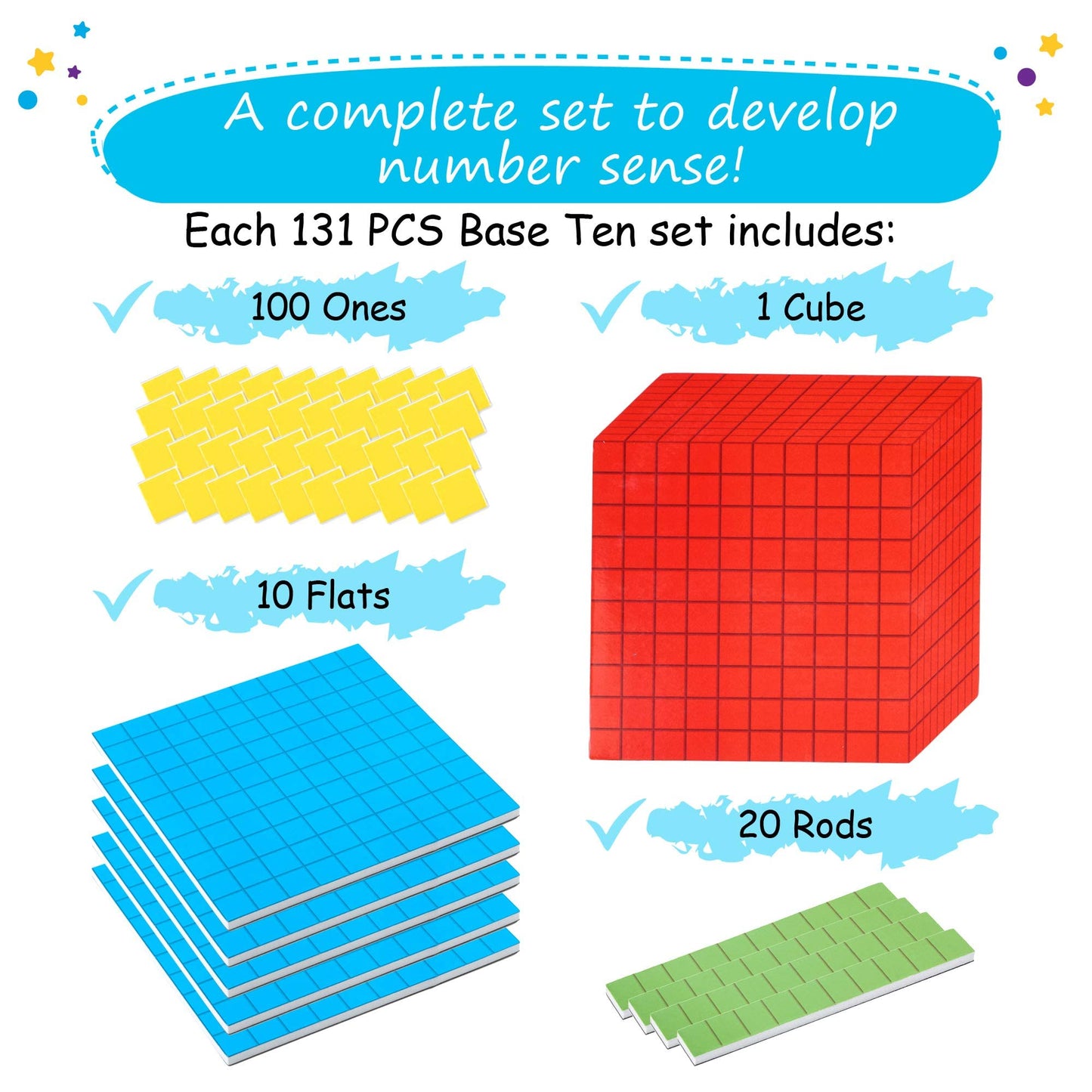 Simply Magic 29 PCS Display Magnetic Place Value Set & 131 PCS Jumbo Colorful Magnetic Base Ten Blocks for Math
