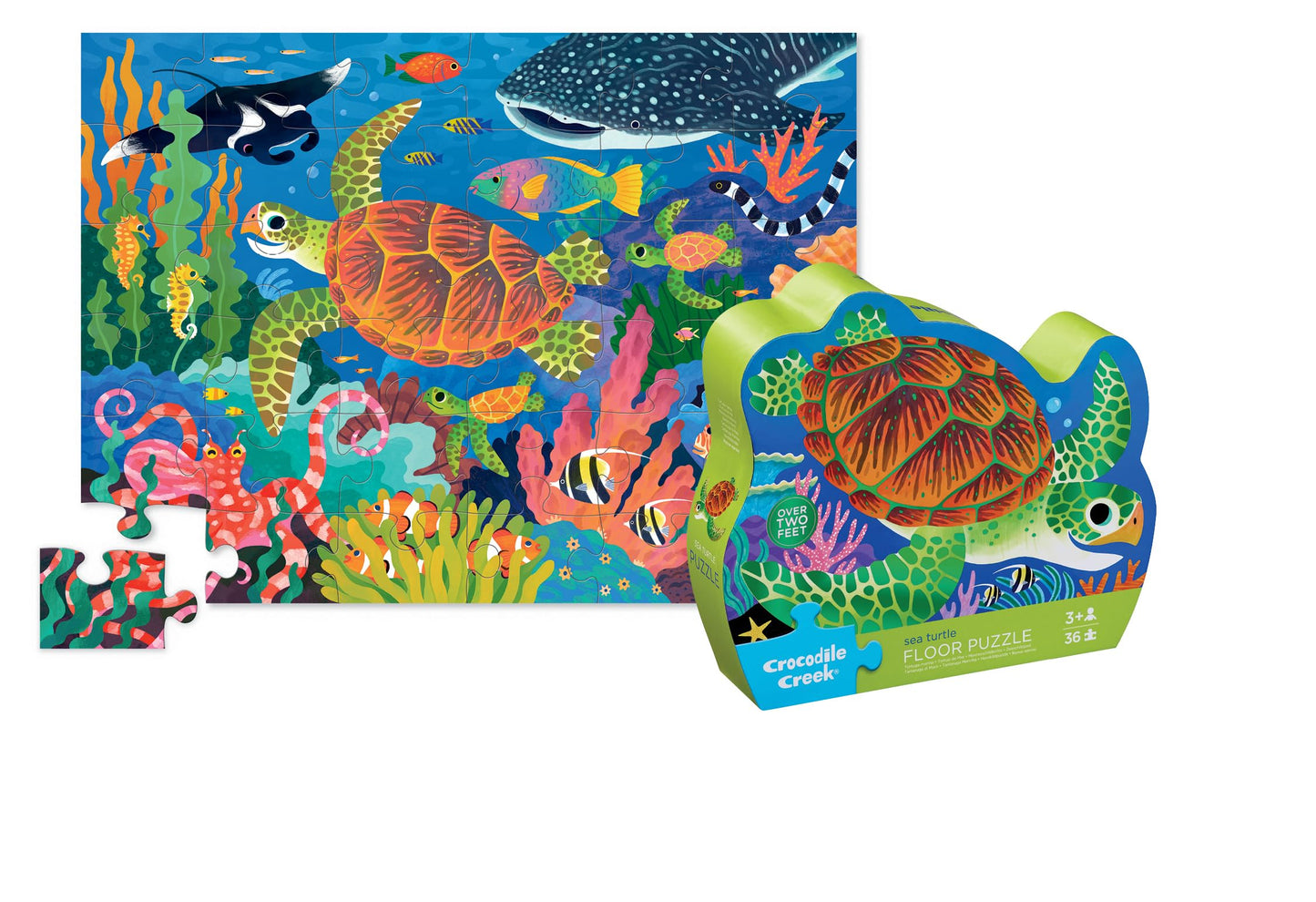 Crocodile Creek Jigsaw Puzzle, 36 Piece for Kids 3 Years and Up, Heavy-Duty Shaped Box for Storage, Finished Puzzle Size 18 x 24 inches, Sea Turtle