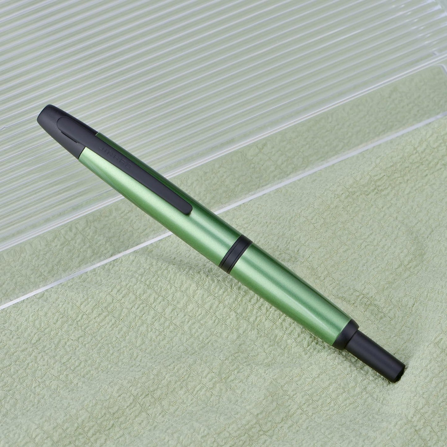 Jinhao 10 Press Fountain Pen with Box, Sea Pine Green Retractable Extra Fine Nib with Ink Converter Set (Black Clip)
