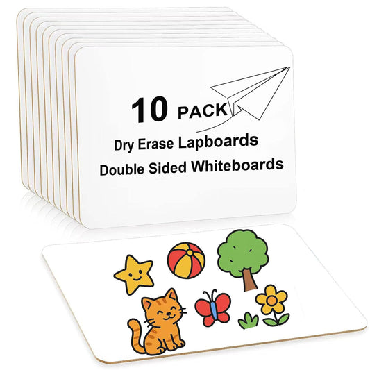 10 Sets Double Sided Small Whiteboard Dry Erase Boards 9" x12'' Mini Dry Erase Lap Boards with Markers Erasers Pen Holders Personal Whiteboards for Students Classroom Teacher