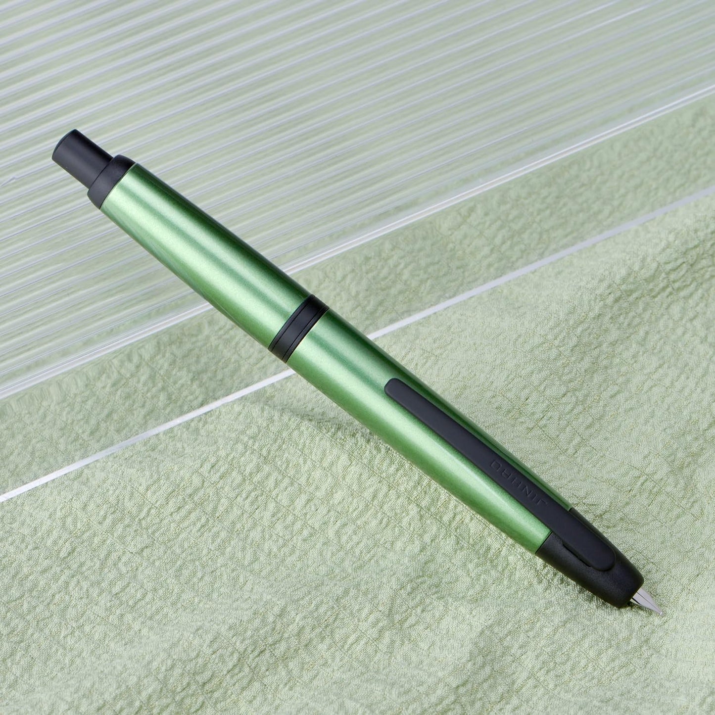 Jinhao 10 Press Fountain Pen with Box, Sea Pine Green Retractable Extra Fine Nib with Ink Converter Set (Black Clip)