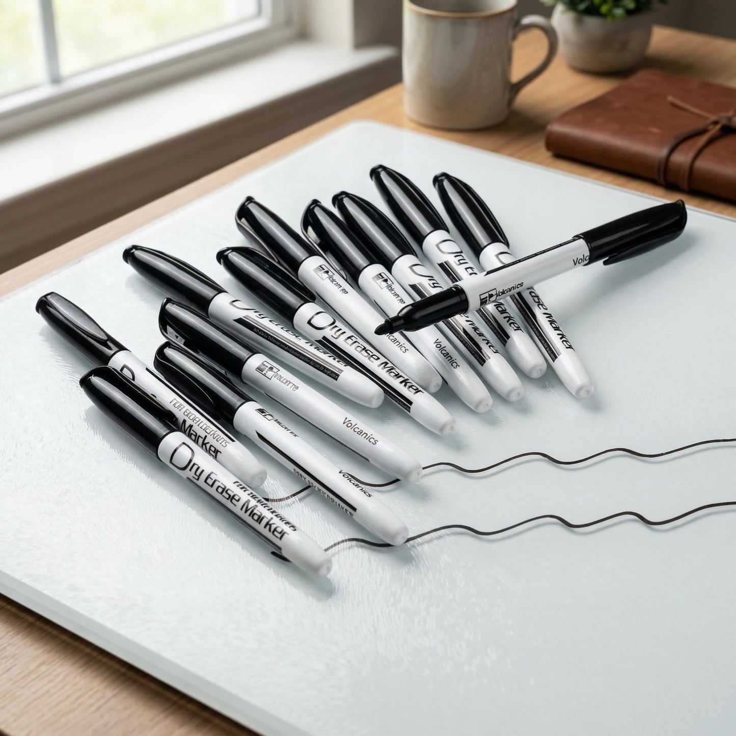 Volcanics Black Dry Erase Markers Low Odor Fine Whiteboard Markers Thin Box of 12