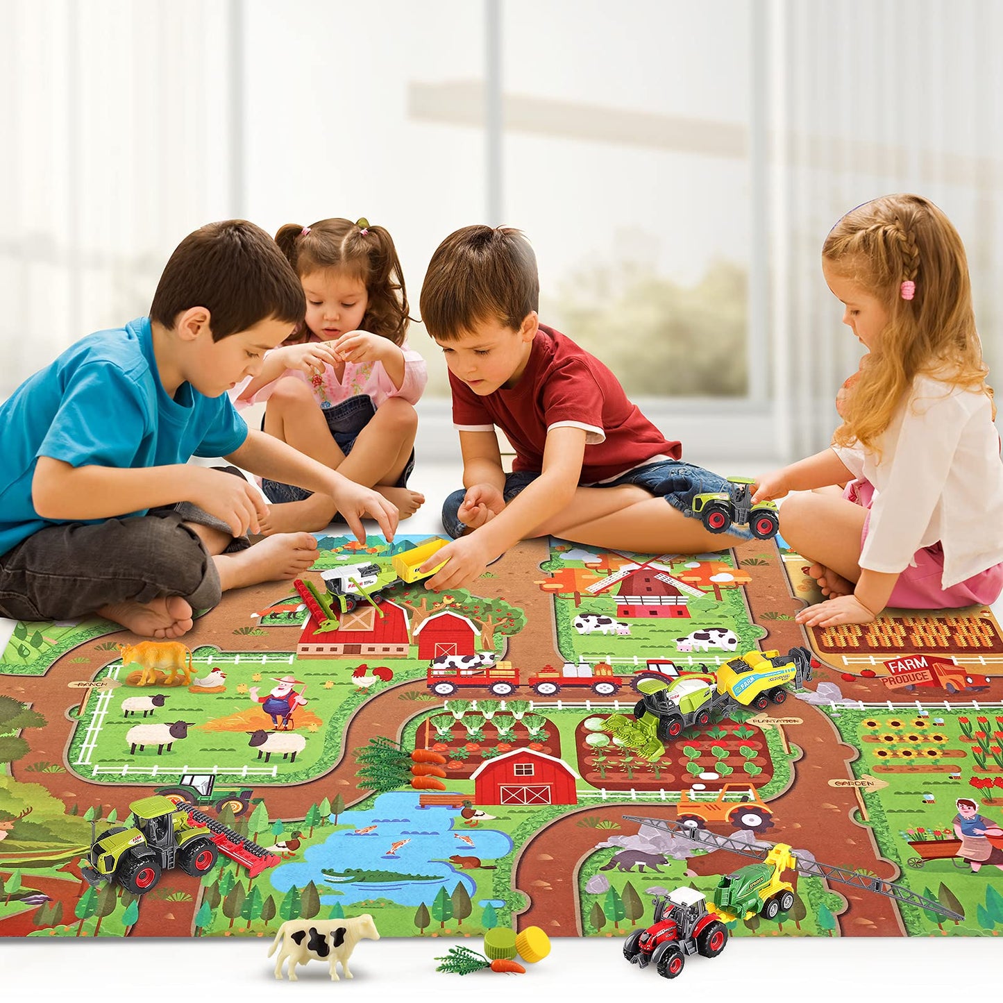 Oriate Farm Tractor Toys Vehicle with Animals & Activity Play Mat, 38Pcs Educational Realistic Kid's DIY Diecast Set, Kids Tractors Trailer Sprayer Cow Animal Toy Birthday Gift