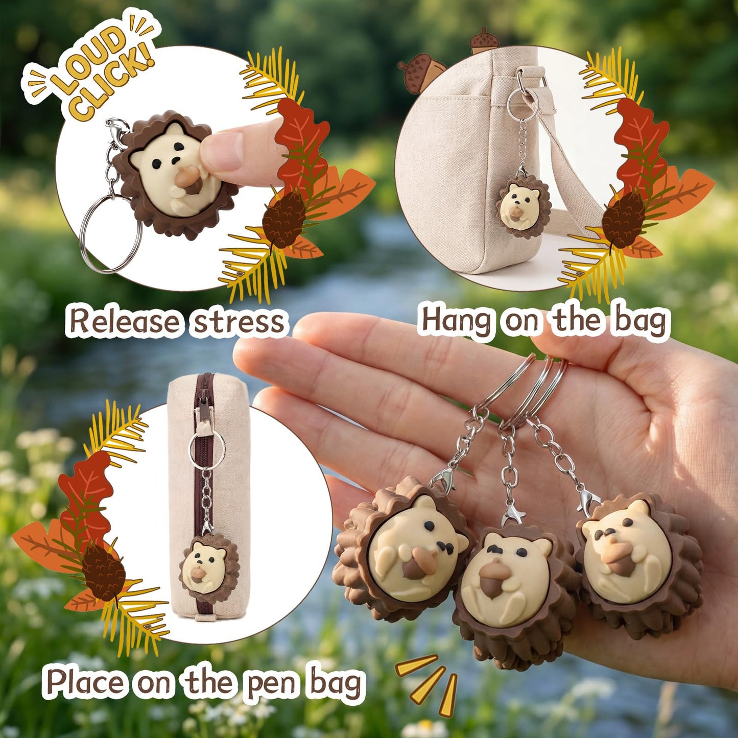 Kenning 12 Pcs Hedgehog Clicker Fidget Toys Keychains Bulk 3D Printed Sensory Clicker for Stress Relief End of Year Student Gifts from Teacher Classroom Rewards Graduation Favors