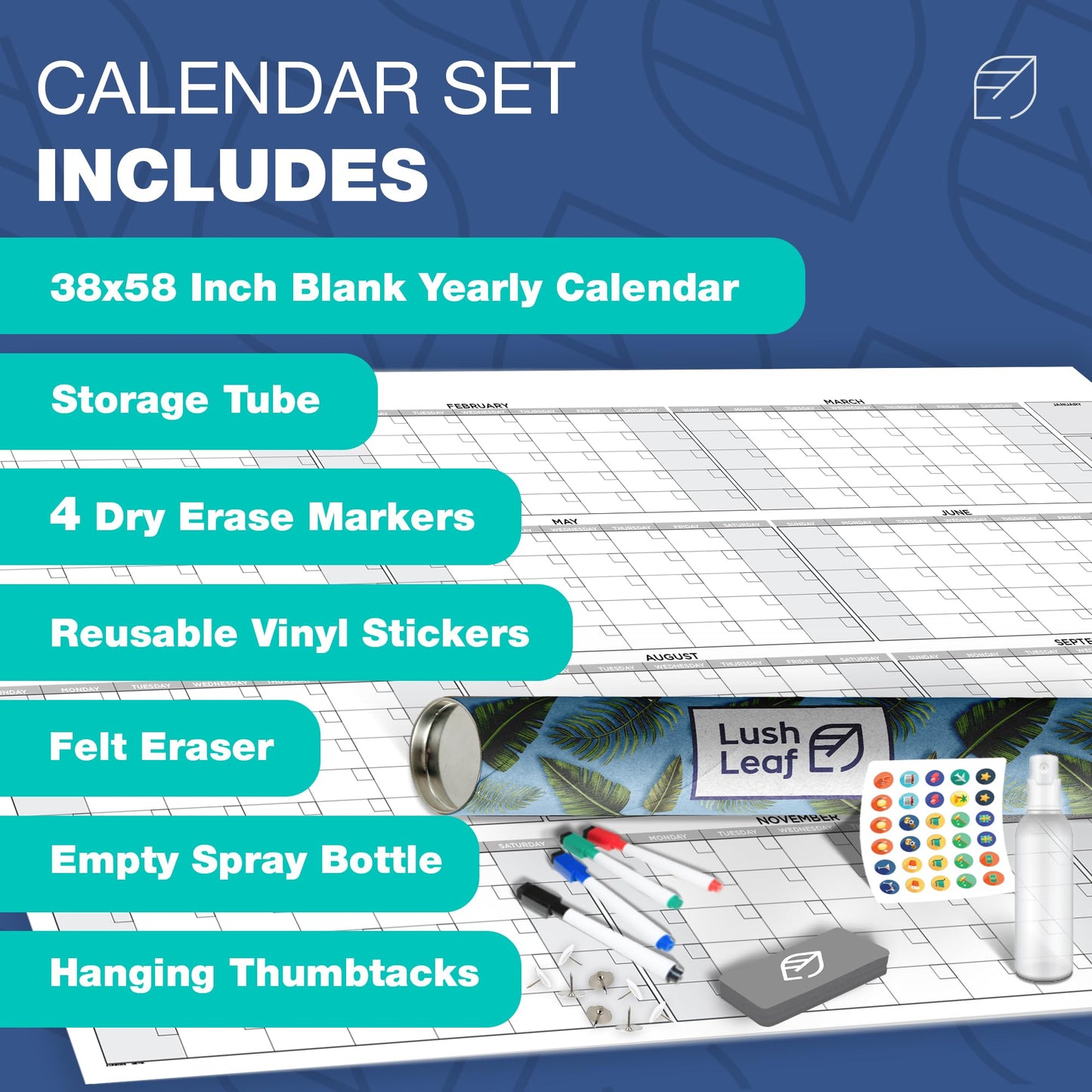 Big Calendar 2026 | 58"x38" | Giant Dry Erase Yearly Planner for Home Office | Full Year Wall Calendar | Large Annual Wall Planner