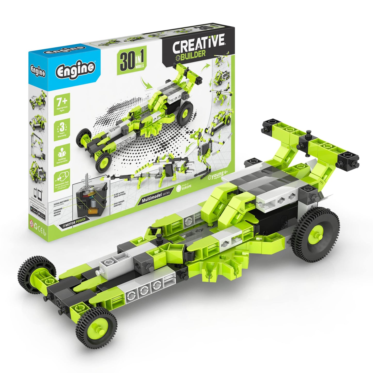 Engino: Creative Builder - 30-In-1 Multimodel Series, Toy Vehicles Brick Set, Motorized, Snap Assembly Construction, Young Engineer STEM Kit, Kids 7+