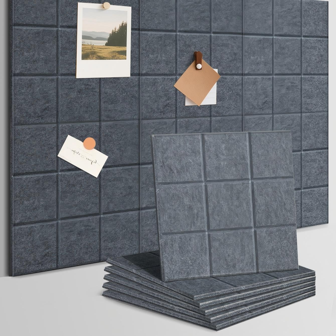 Chejiaye Vision Board for Photo&Pictures,Felt Message Wall Panel 6Pcs11.8"x11.8"Self-Adhesive,Removable Cork Board Bulletion&Poster Board for Office Classroom Decor Hanging File Folders,Dark Gray