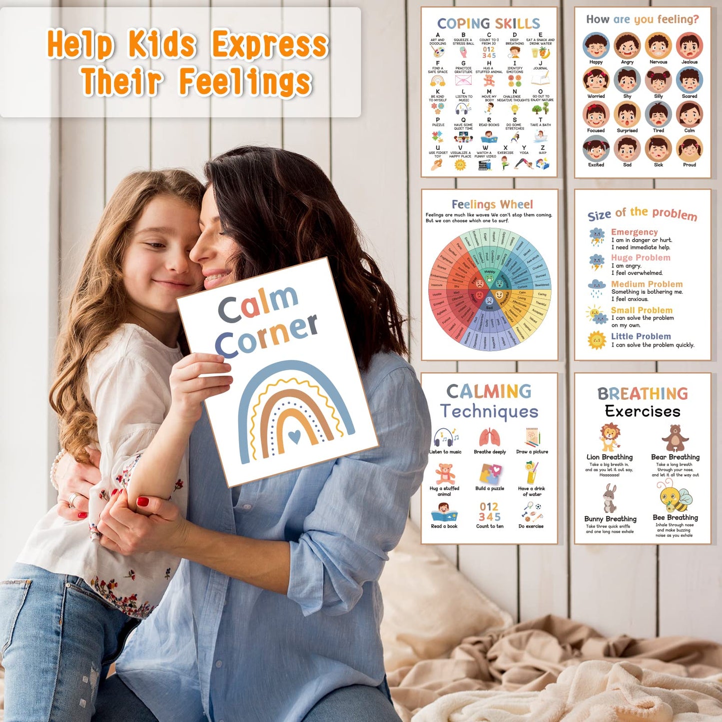 9 Calming Corner Posters,Calm Down Corner Feelings Chart for Kids, Mental Health Posters,Classroom Educational Poster Emotions Chart Coping Skills,Preschool Classroom Wall Art Decorations Mood Calming