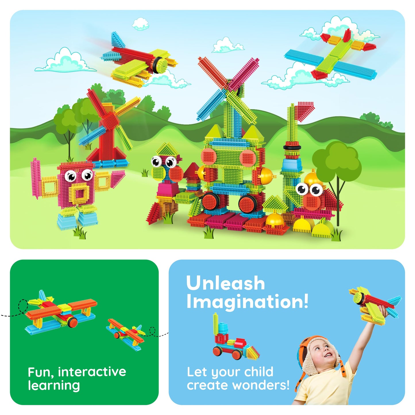 Picasso Toys Hedgehog Blocks 4 Family Action Character Figures Toddler Toy Construction Building Tile Block Expansion Pack Educational Add-on STEM Learning Smart Game Kit Toys Pretend Playset Age 3+