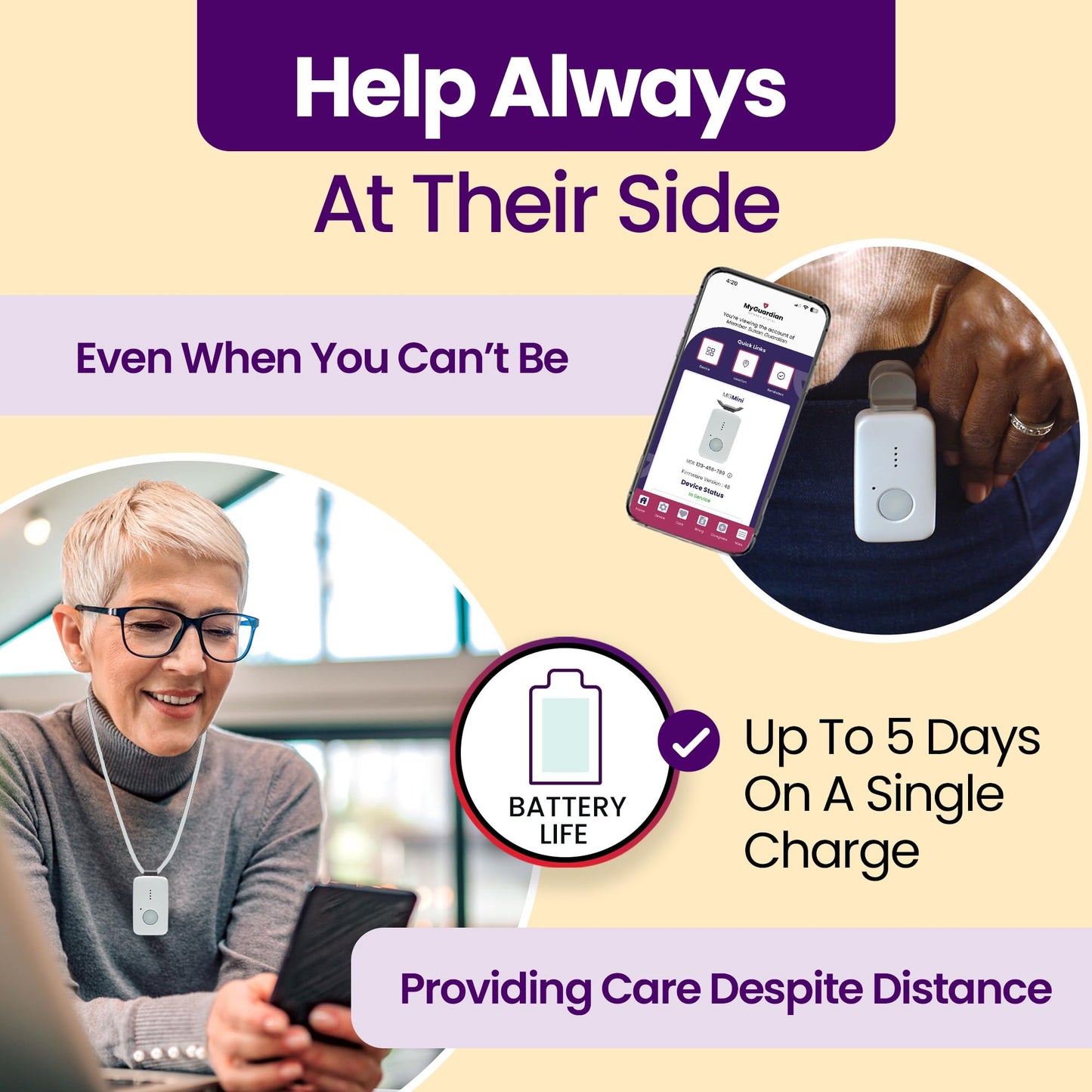 Medical Guardian MGMini | Get Help Instantly & Stay Independent | Medical Alert Device for Seniors | 24/7 Monitoring, GPS Tracking, Emergency Button | Subscription Required | Pearl