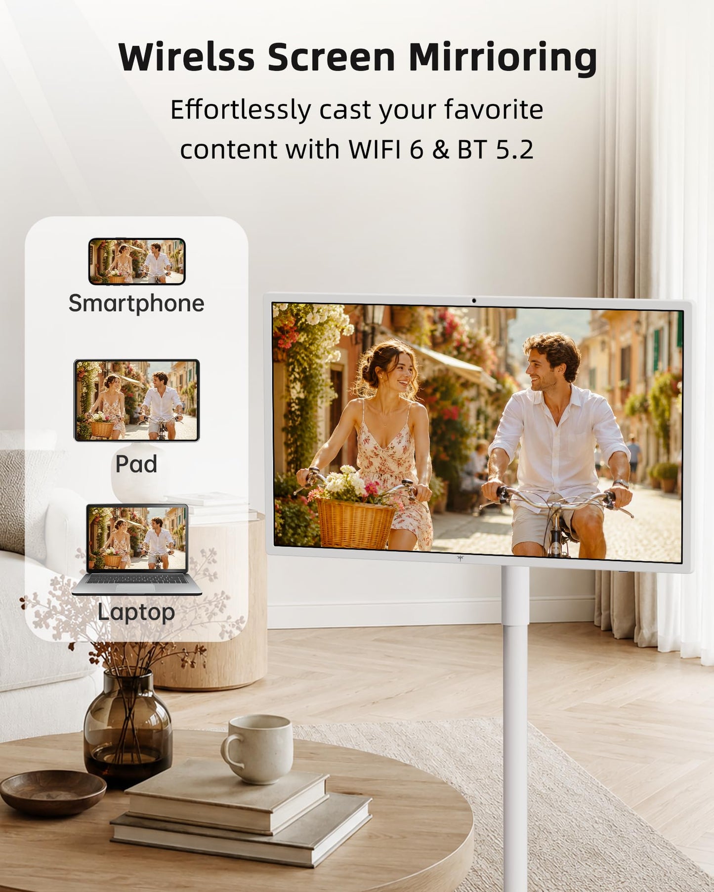 KTC MEGAPAD 32 Inch 4K Smart Portable TV on Wheels,16G+256G Storage, Android OS EDLA Certified, Four 8W Speakers, Built-in Battery&Camera, Voice Remote, UHD Touch Screen with Rolling Stand, A32Q7 Max