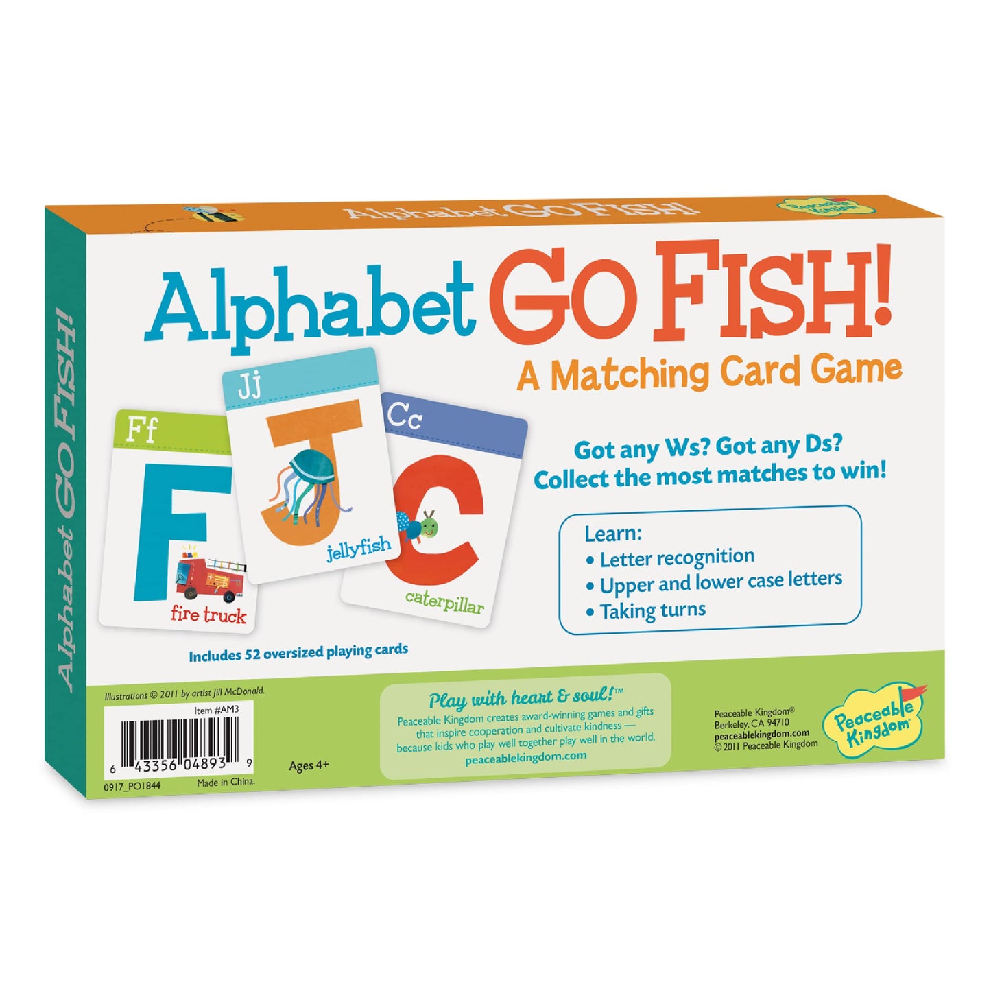 Peaceable Kingdom Alphabet Go Fish Letter Matching Card Game with 52 Oversized Cards Card Games for Kids Ages 4+ 2 to 6 Players