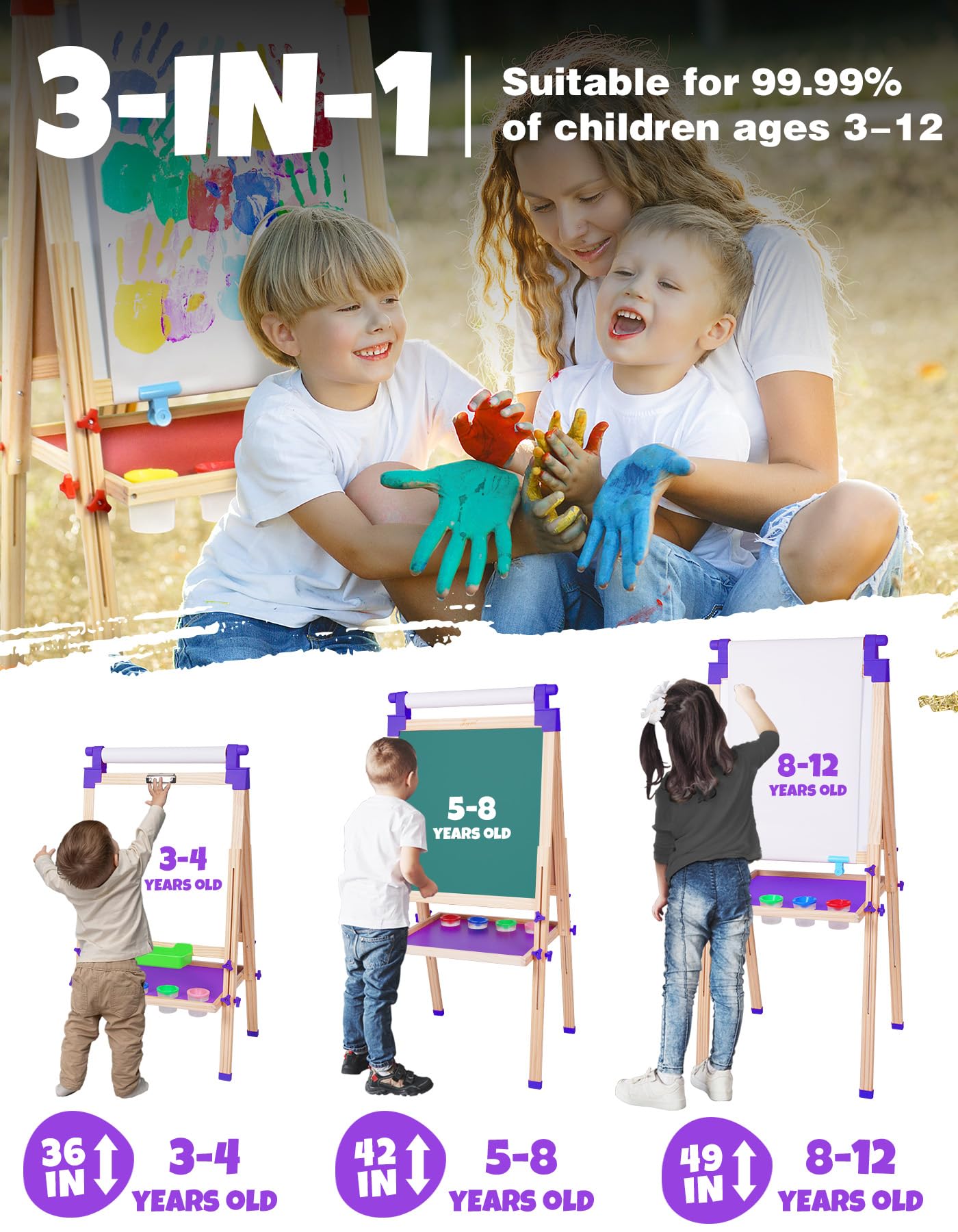 JOYOOSS Art Easel for Kids Easels for Toddlers,Wooden Kid Easel with Paper Roll - Chalkboard for Kids Adjustable Double Sided Dry Erase Board,Toddler Art Easel for Kid Ages 4-8