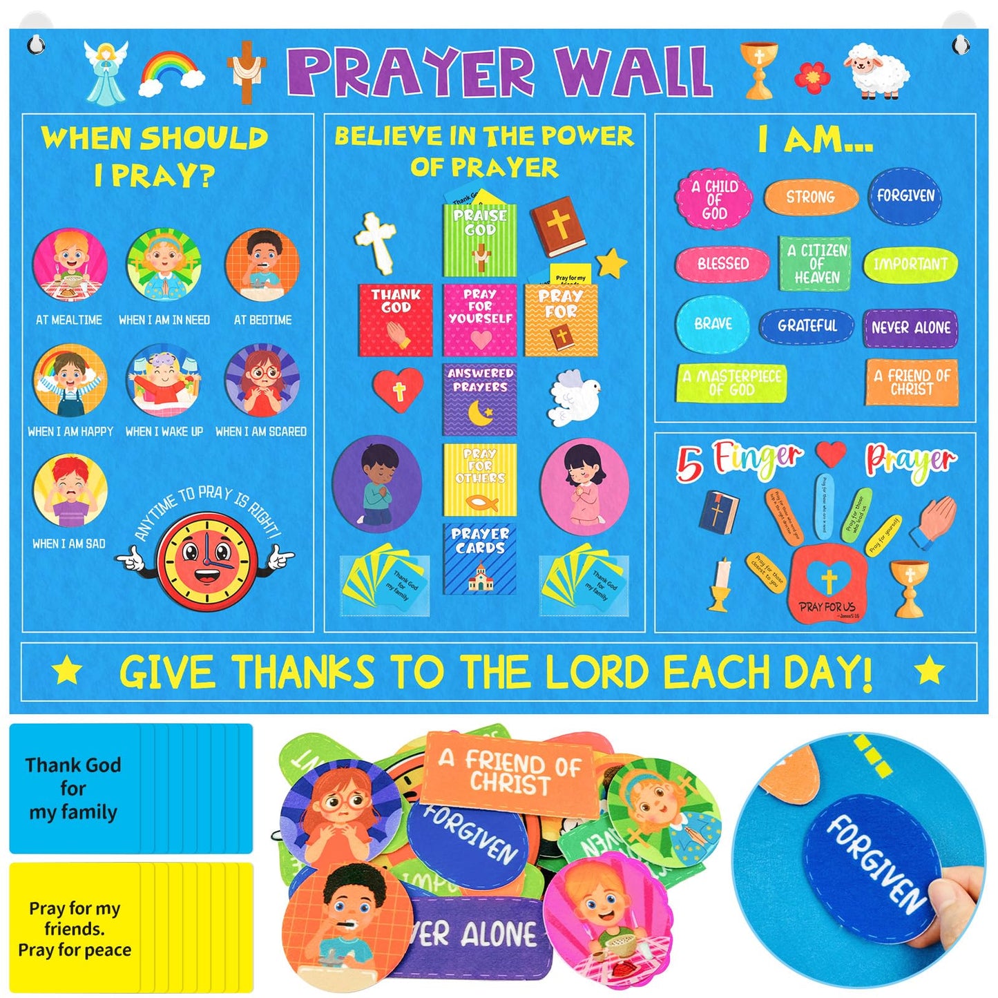Cinrobiye Christian Prayer Wall Felt Board Set Bible Prayer Bulletin Board with DIY Story Cards Religious Felt Activities for Sunday School VBS Church Classroom Home Prayer Christian Decorations