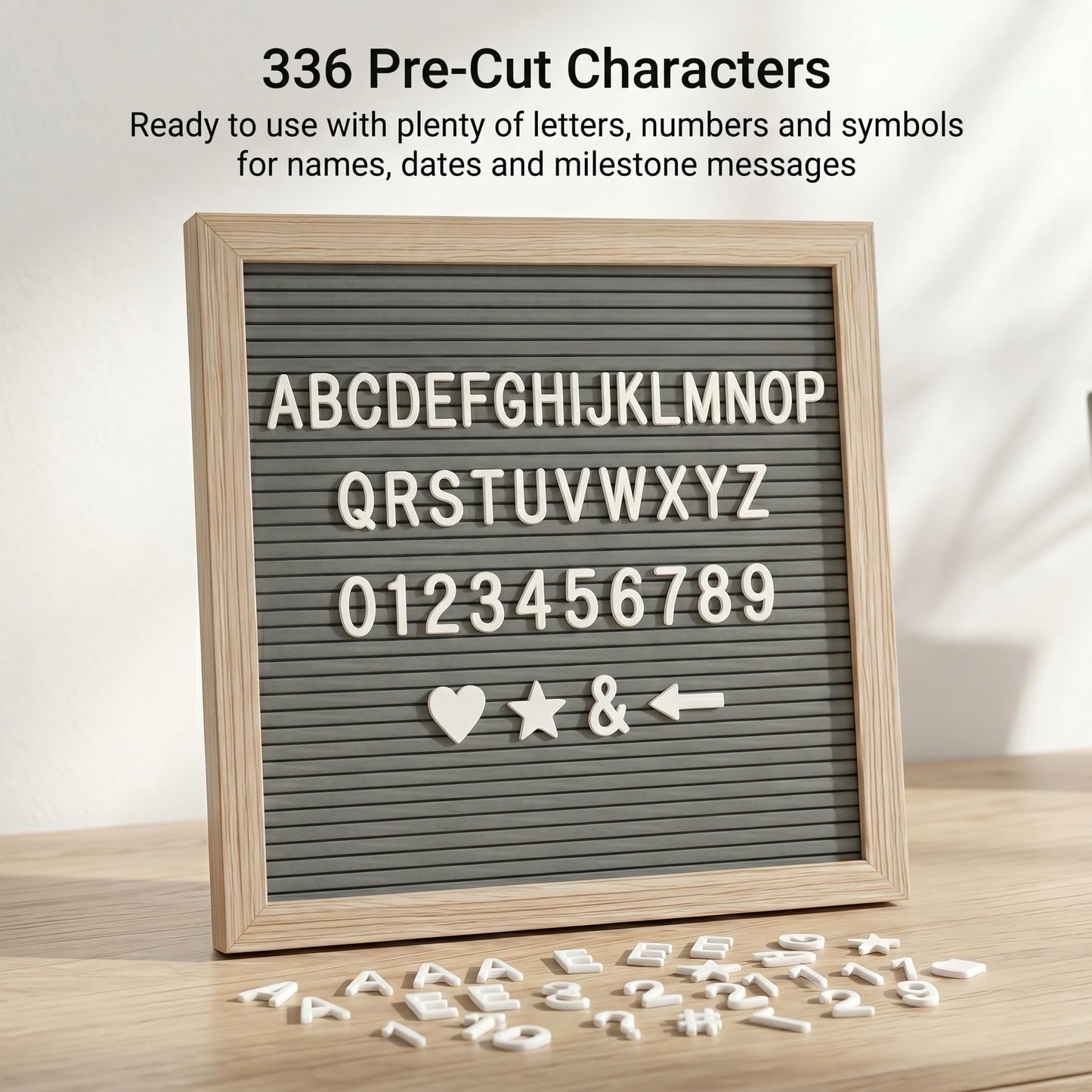 C CRYSTAL LEMON Felt Letter Board 10x10 Inch Gray – 336 Letters Numbers & Symbols – Changeable Message Board with Wooden Frame, Wall Mount or Stand