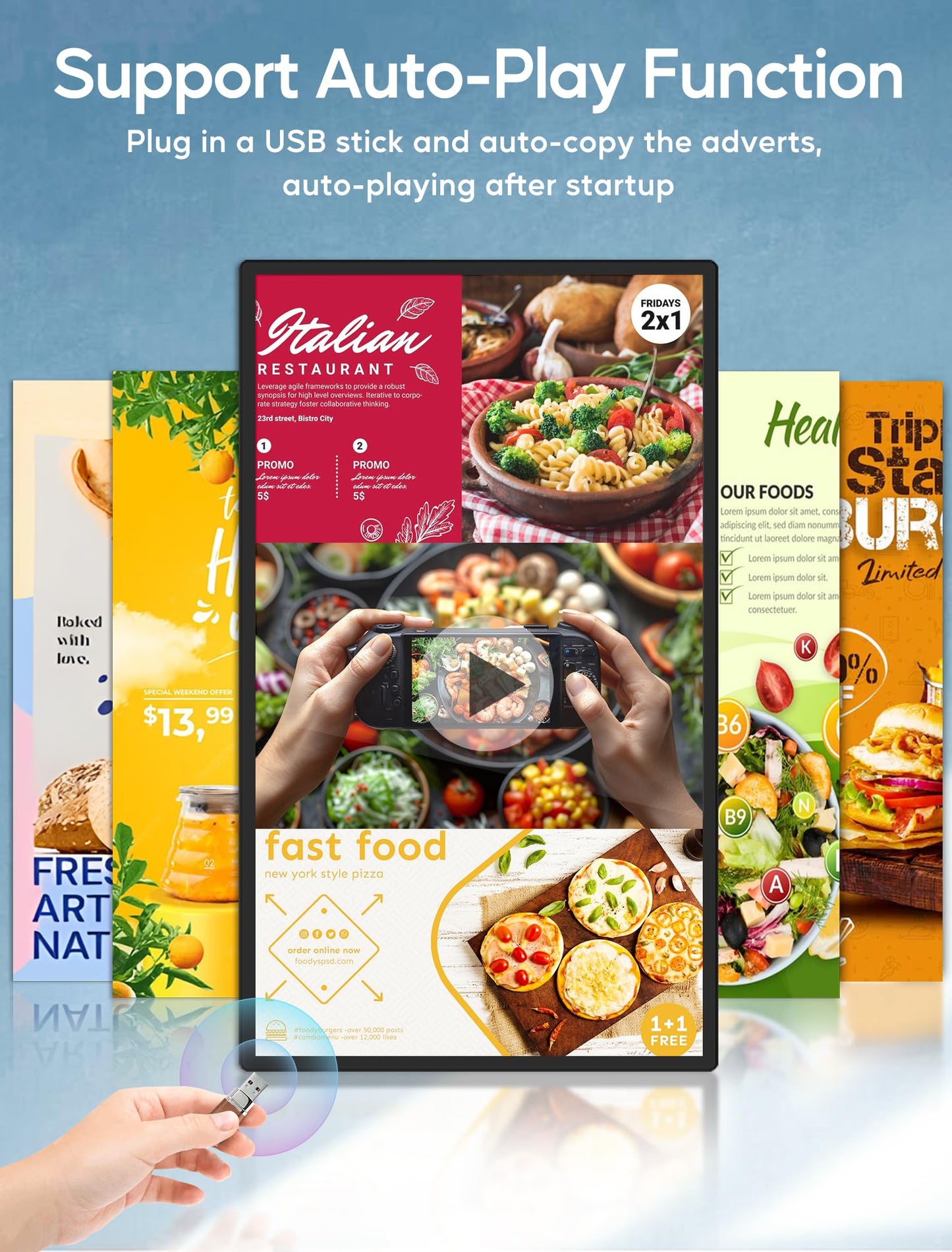 15.6" Digital Signage with 10000mAh Battery, Capacitive Touchscreen Advertising Display, Adjustable Stand, Android 11 Commercial LCD Monitor with Auto Play, Wireless Screen Mirroring, 8+128GB, Black