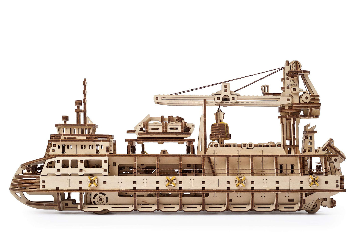 UGEARS Research Vessel 3D Wooden Puzzles for Adults - Wooden Model Kits for Adults Model Ship Kit for Adult Mechanical Model Kit Puzzle Brain Teaser Hobby Set Home Decoration