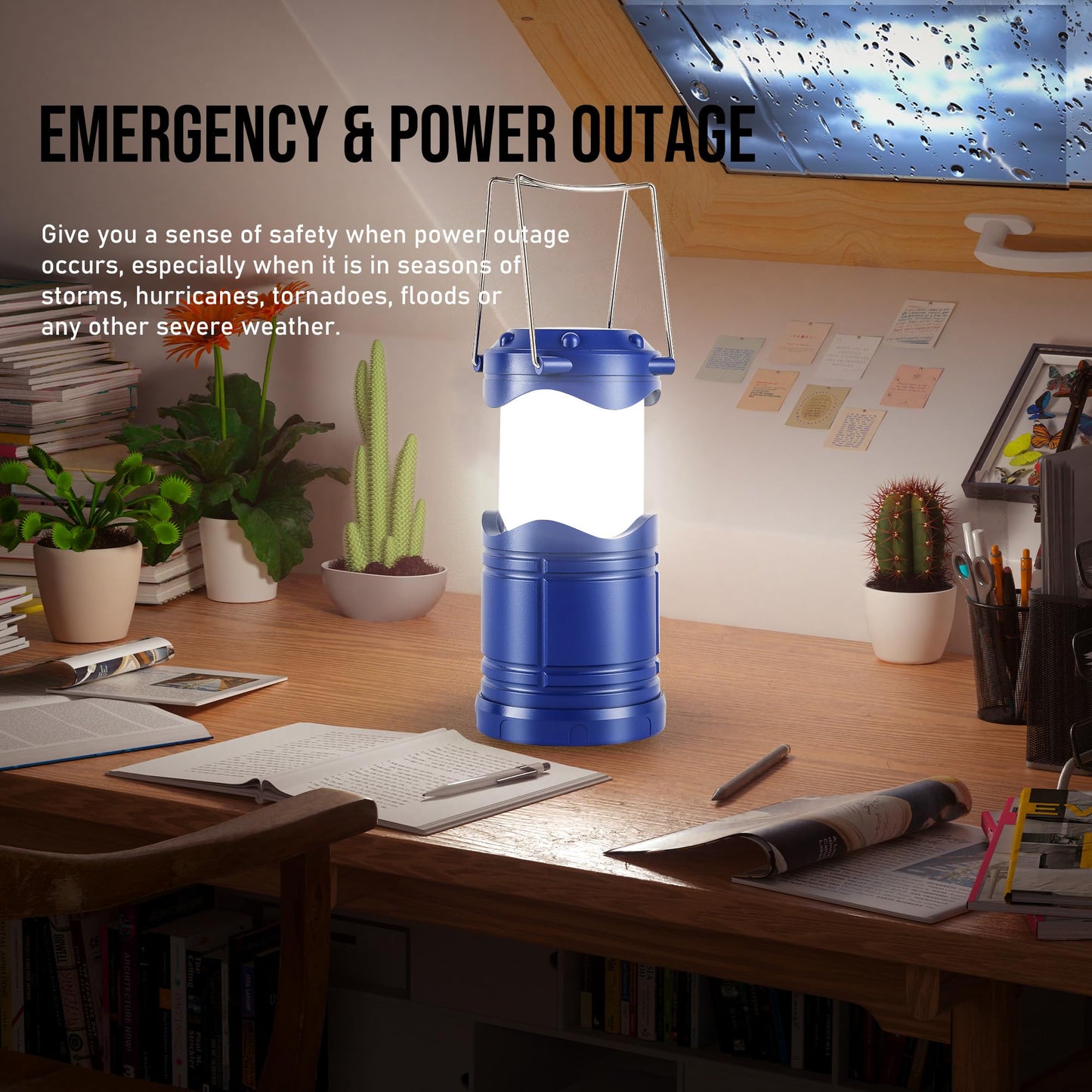 Lichamp LED Camping Lantern, 4 Pack Battery Powered, Portable Collapsible Light, Blue, Model CLS-B004BL