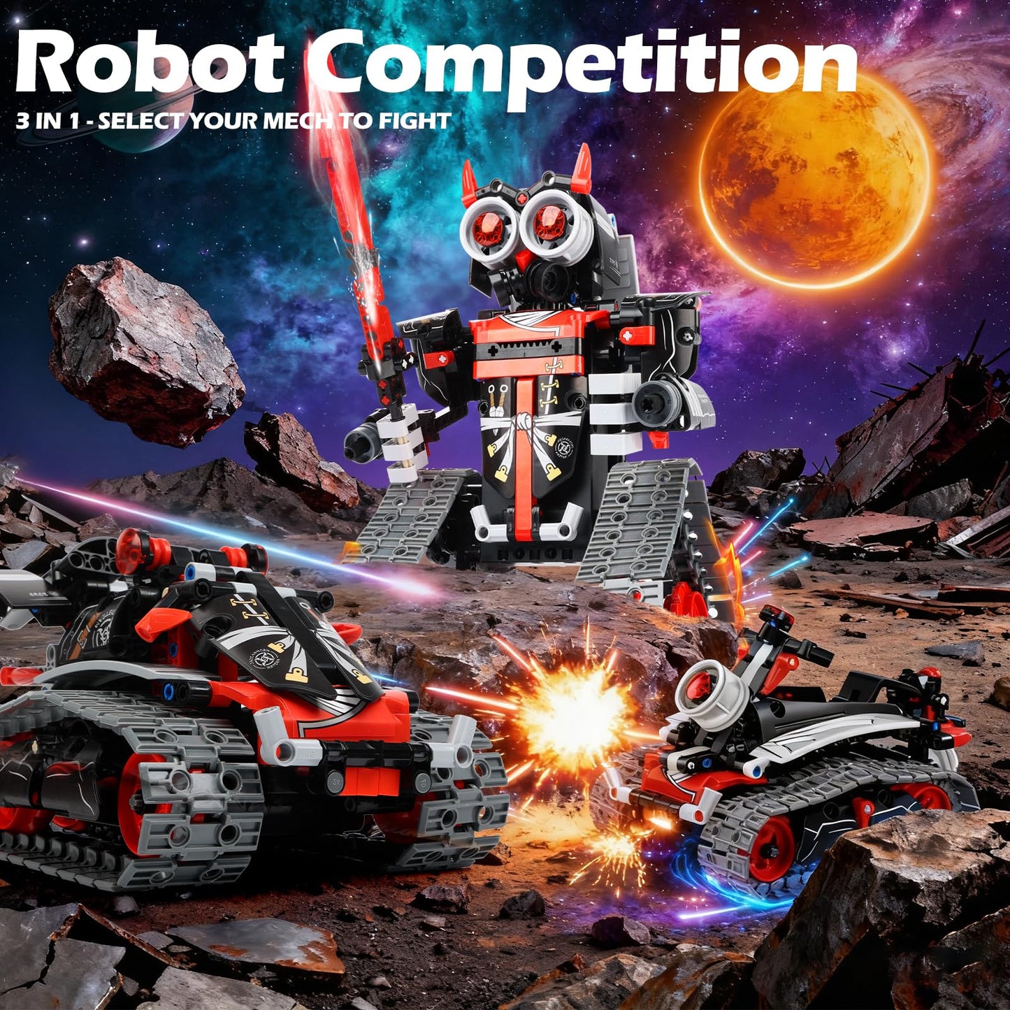 QPOU 3 in 1 Robot Building Kits - STEM Toys for Kids 6 7 8 9 10 11 12+ Year Old, Birthday Gifts for Boys, Remote APP Control Coding Projects, Science DIY Robotics Kit