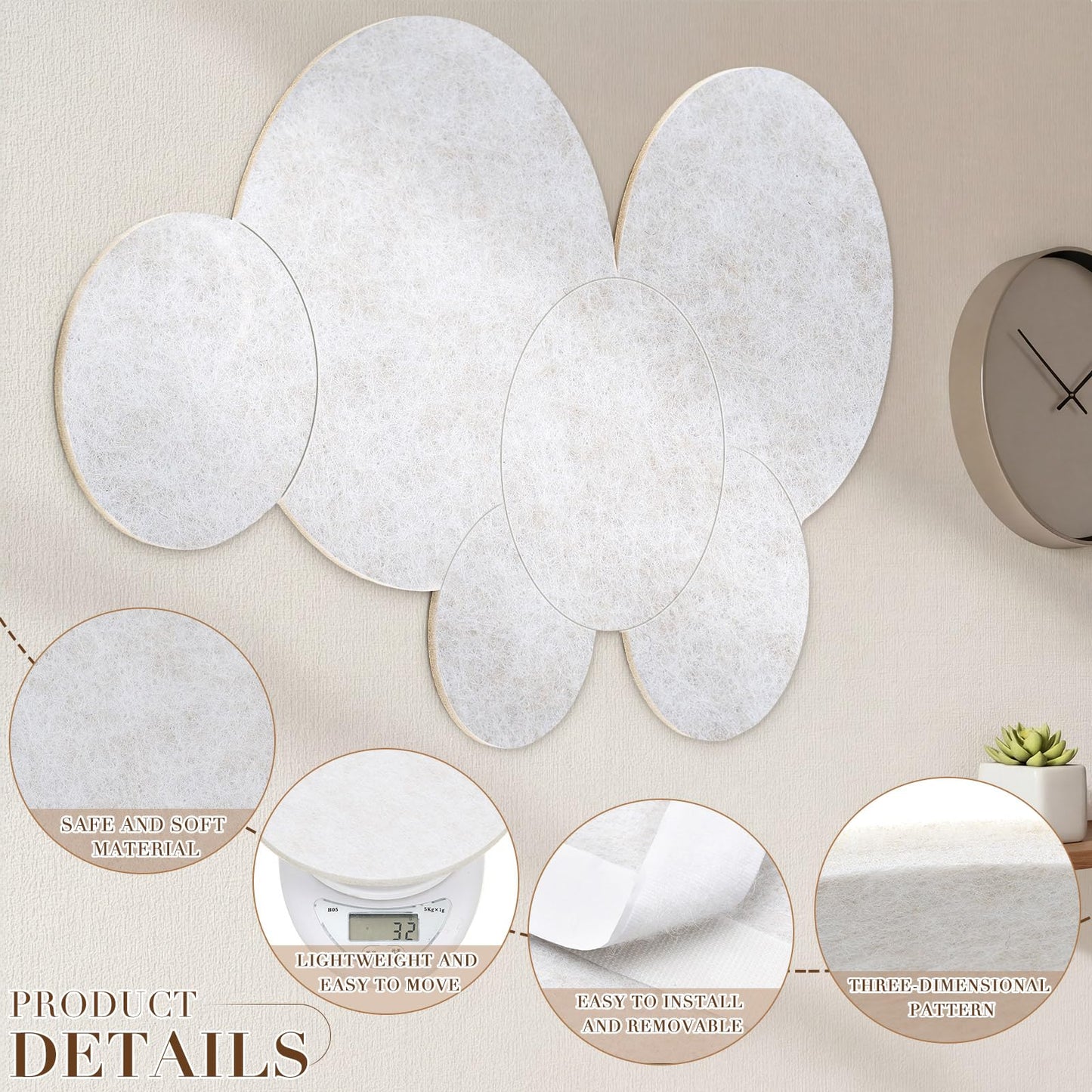 Yerliker 6 Pcs 55 x 30 Inch Felt Bulletin Board Tiles – Self-Adhesive, Thick Splicing Felt Panels for Home, Classroom, Nursery & Playroom Wall Decor – Push Pin Friendly(Ivory Tan)