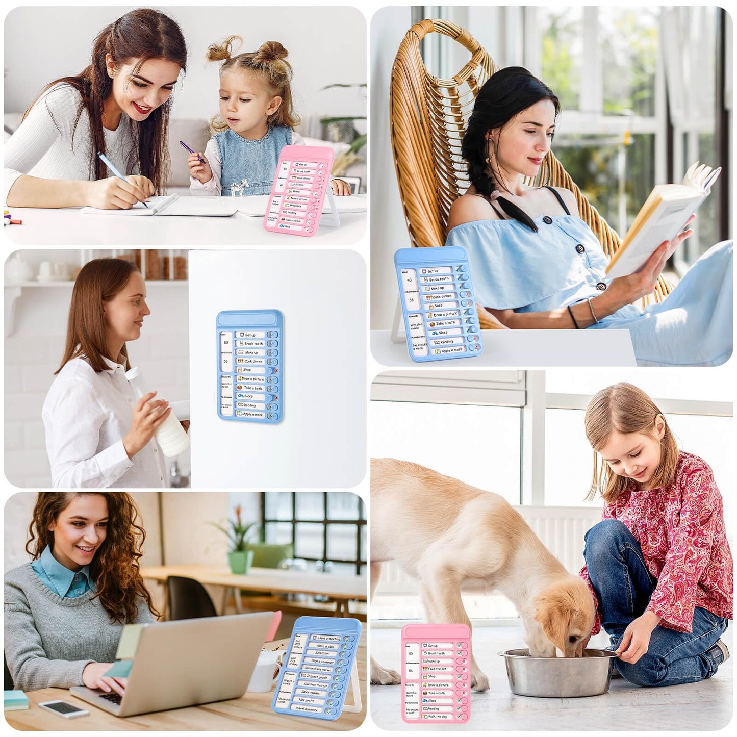 Audab 2Pcs Dry Erase Chore Chart for Kids, Magnetic Checklist Board, My Chores Slider Chart to Do List Board, Routine Chart Schedule Board Task Tracker for Home Refrigerator, Wall, Desk (Blue & Pink)