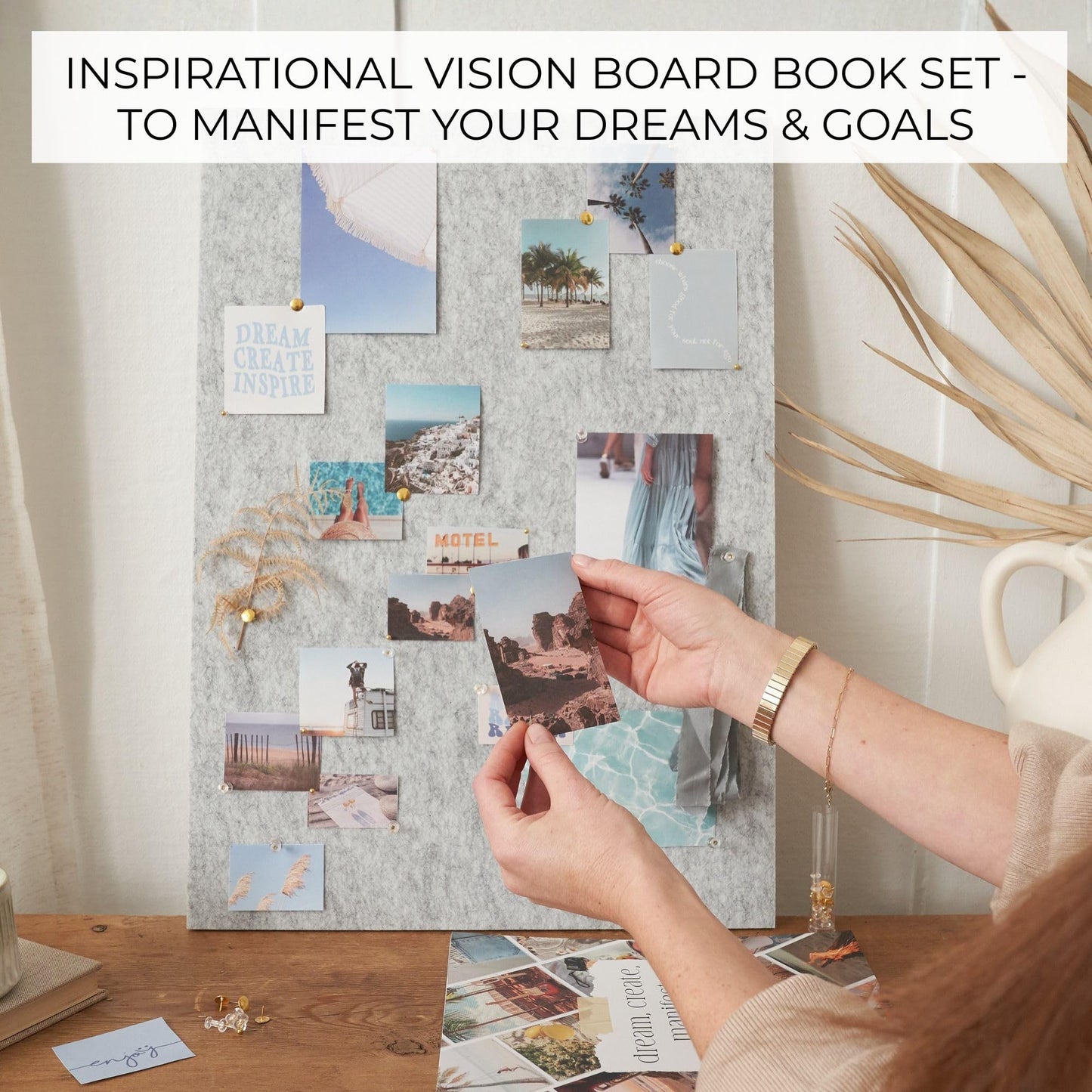 Inspirational Vision Board Kit – Complete Set with Vision Board Book & Felt Board, Motivational Pictures & Quotes to Map Your Goals & Dreams - The Perfect Supplies to Visualize Goal Setting & Success