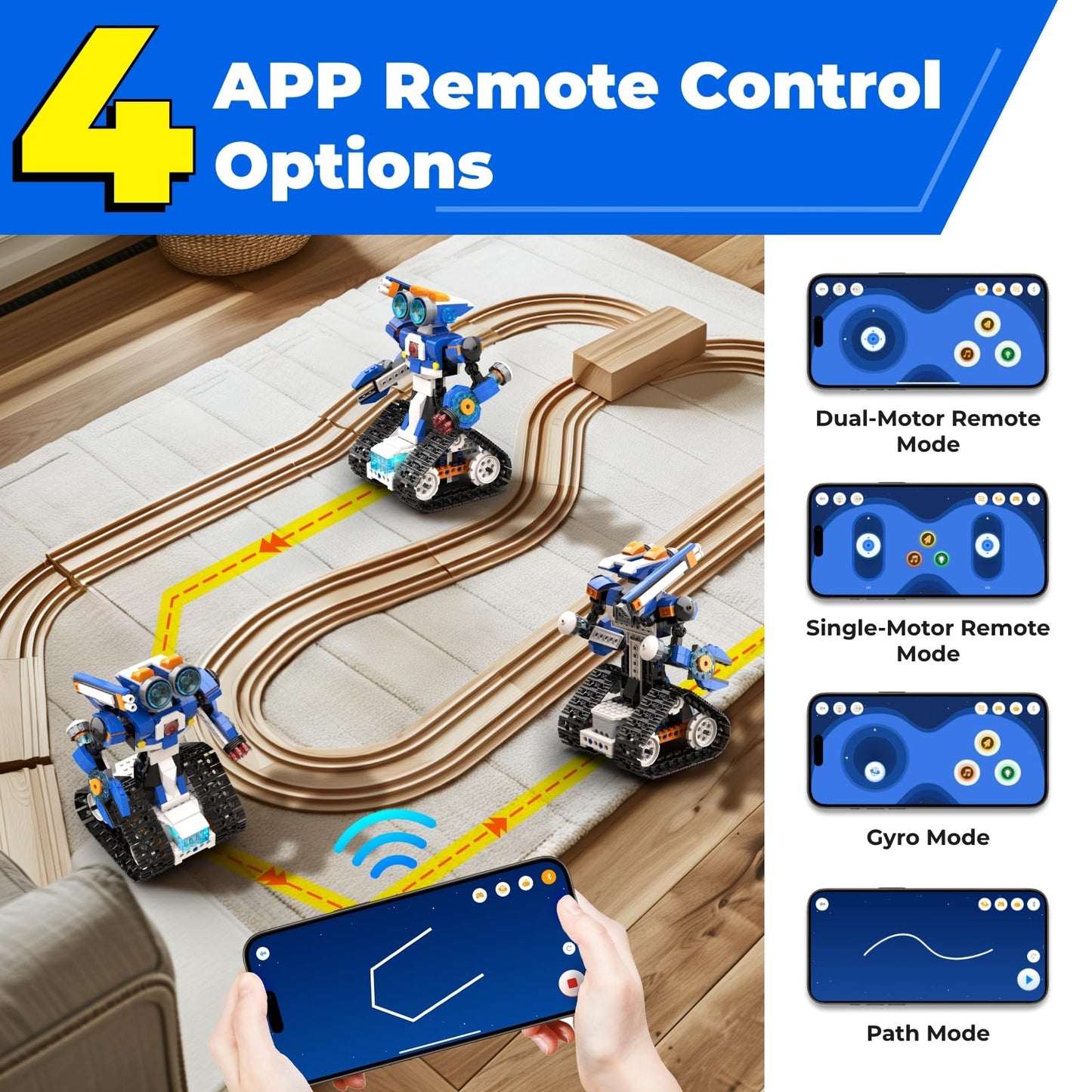 Apitor Robot J Creative Building Kit With Storage Box, 6-in-1 Programmable App Remote Control Tank STEM Learning Toy, Educational Coding Gifts for 7-12 Years Old Kids